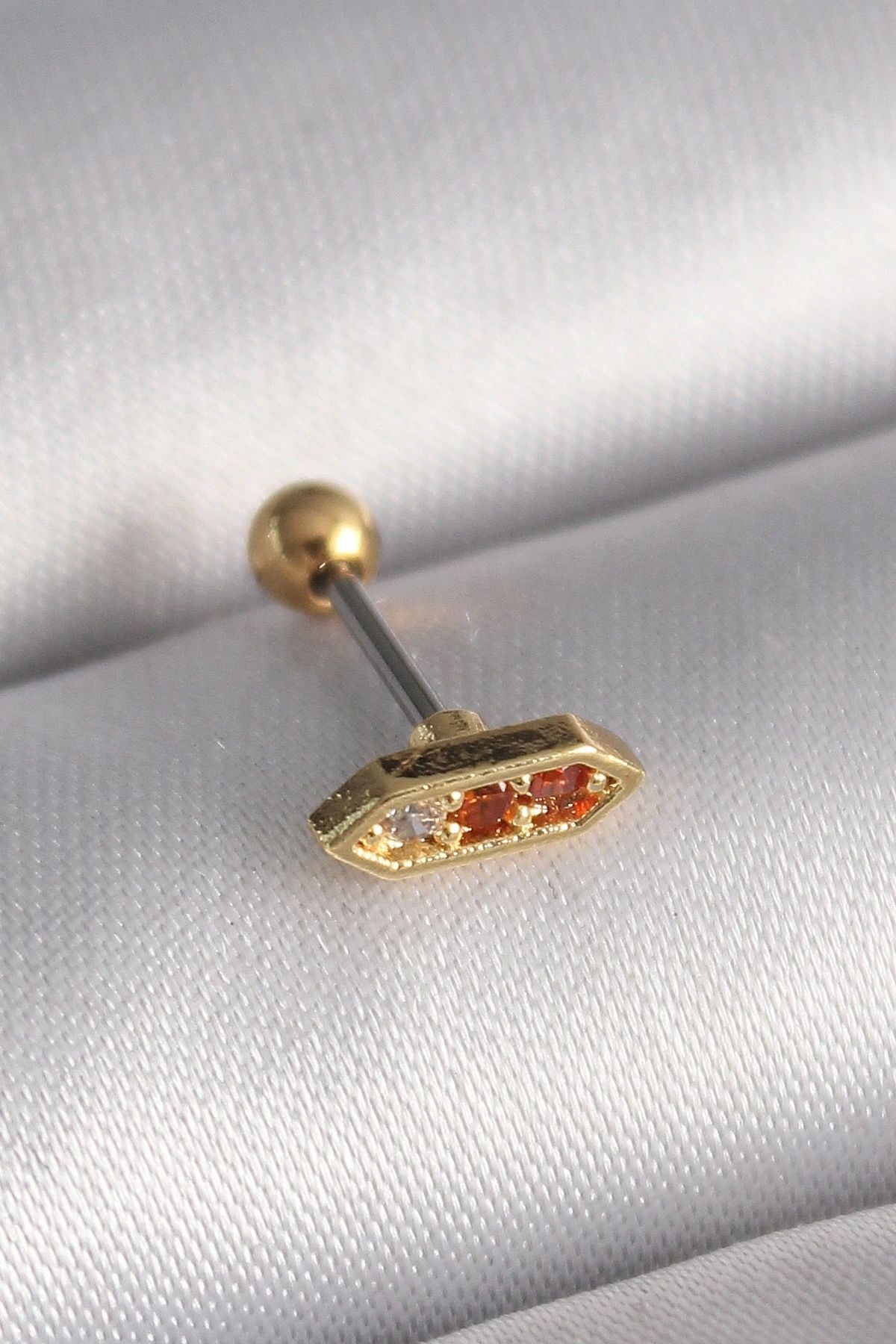 Clariss 316L Çelik Gold Renk Turuncu Zirkon Taşlı Tragus Piercing
