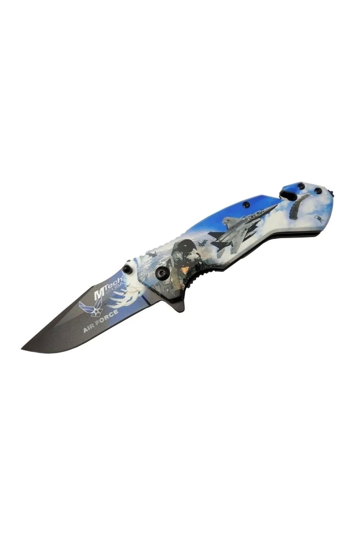 YNT İthalat 4 23 4 Air Force Kurtarma / Kamp Çakı 20cm - Yarı Otomatik, Kemerlikli, Cam Kırma Ve İp Kesme Aparat
