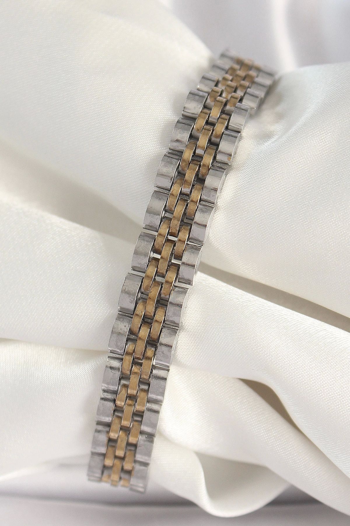 Clariss 316L Çelik Gold Gümüş Renk Zincir Model Erkek Bileklik