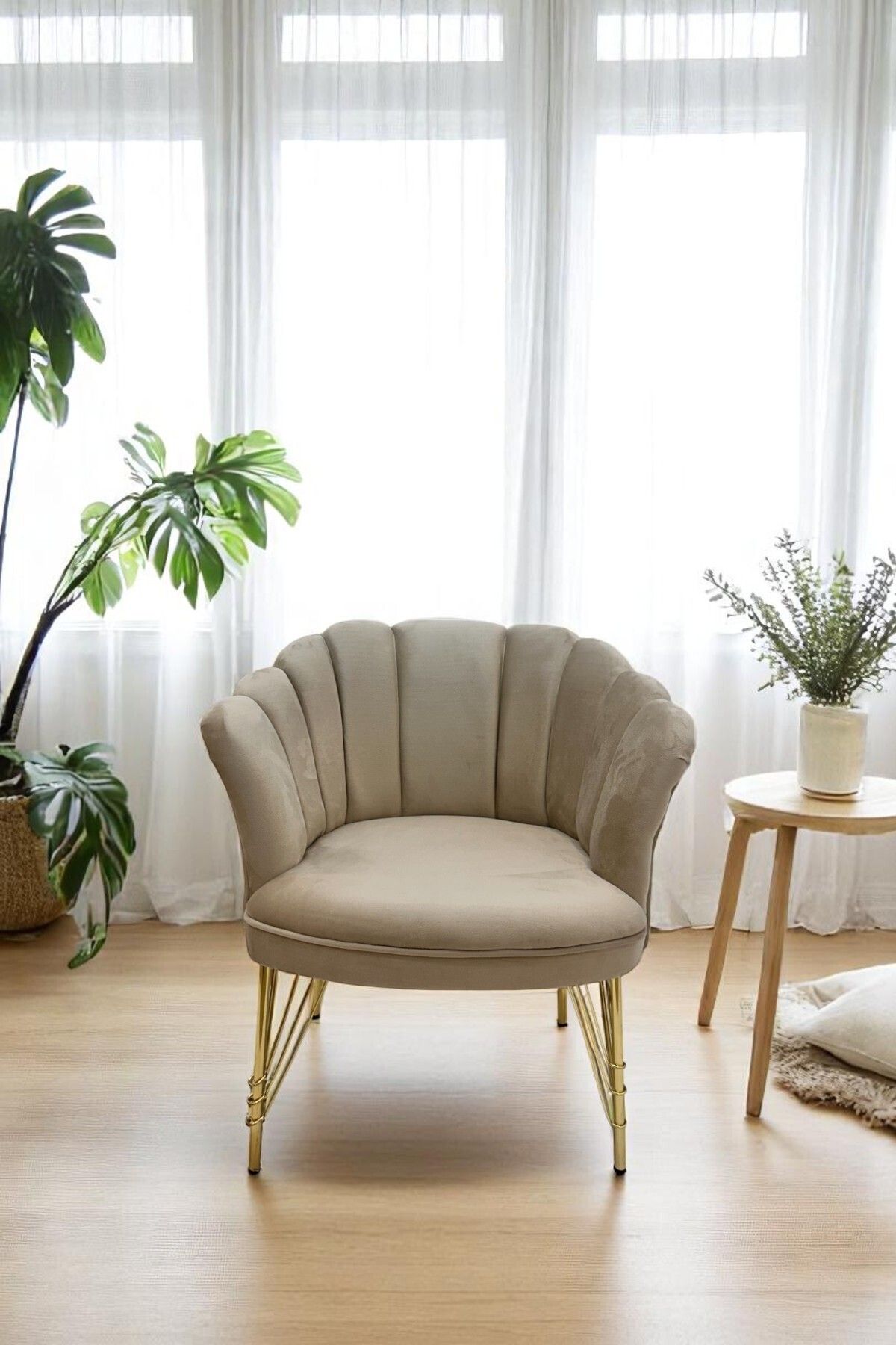 Arte Cotone Gold Kaplama Tel Ayaklı Tekli Papatya Berjer Koltuk - Salon, Balkon, Ofis, Kafe Koltuğu