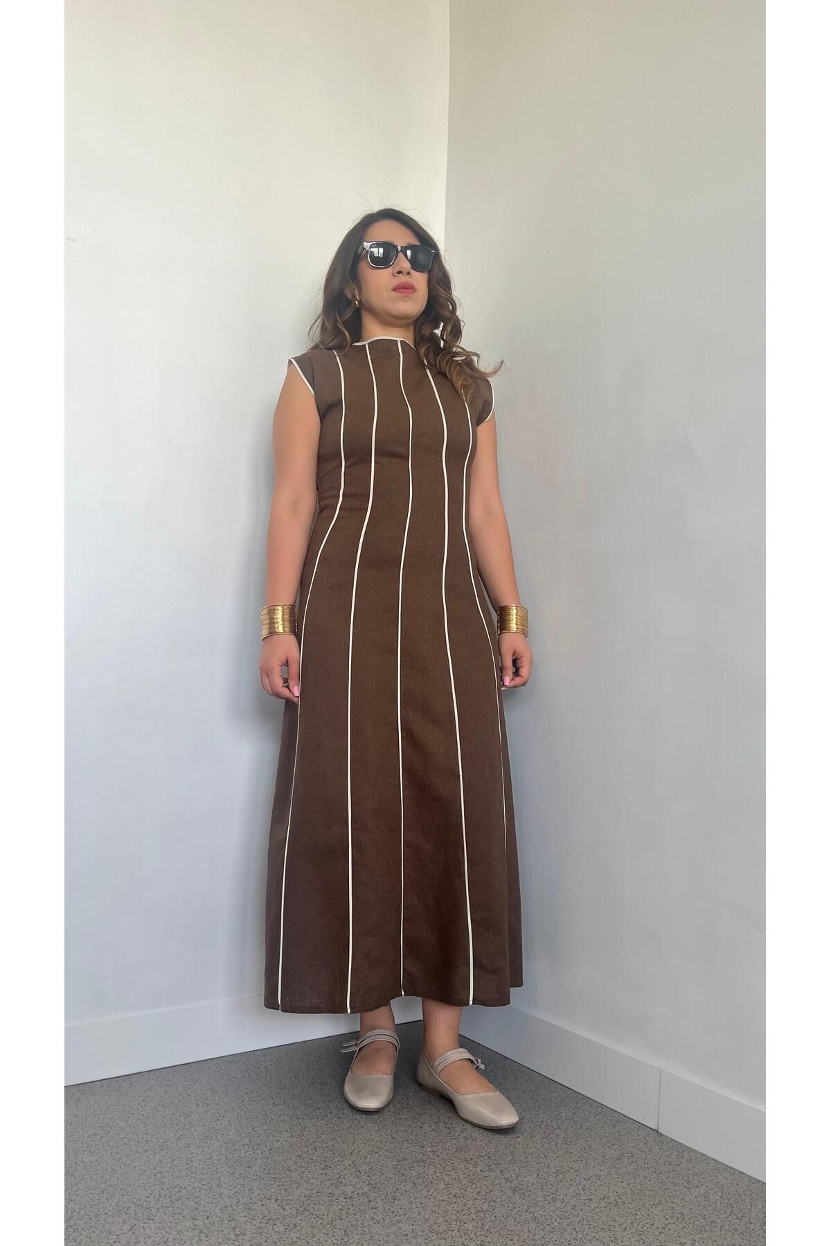 Gizybutik Sıfır Kol Biyeli Keten Elbise