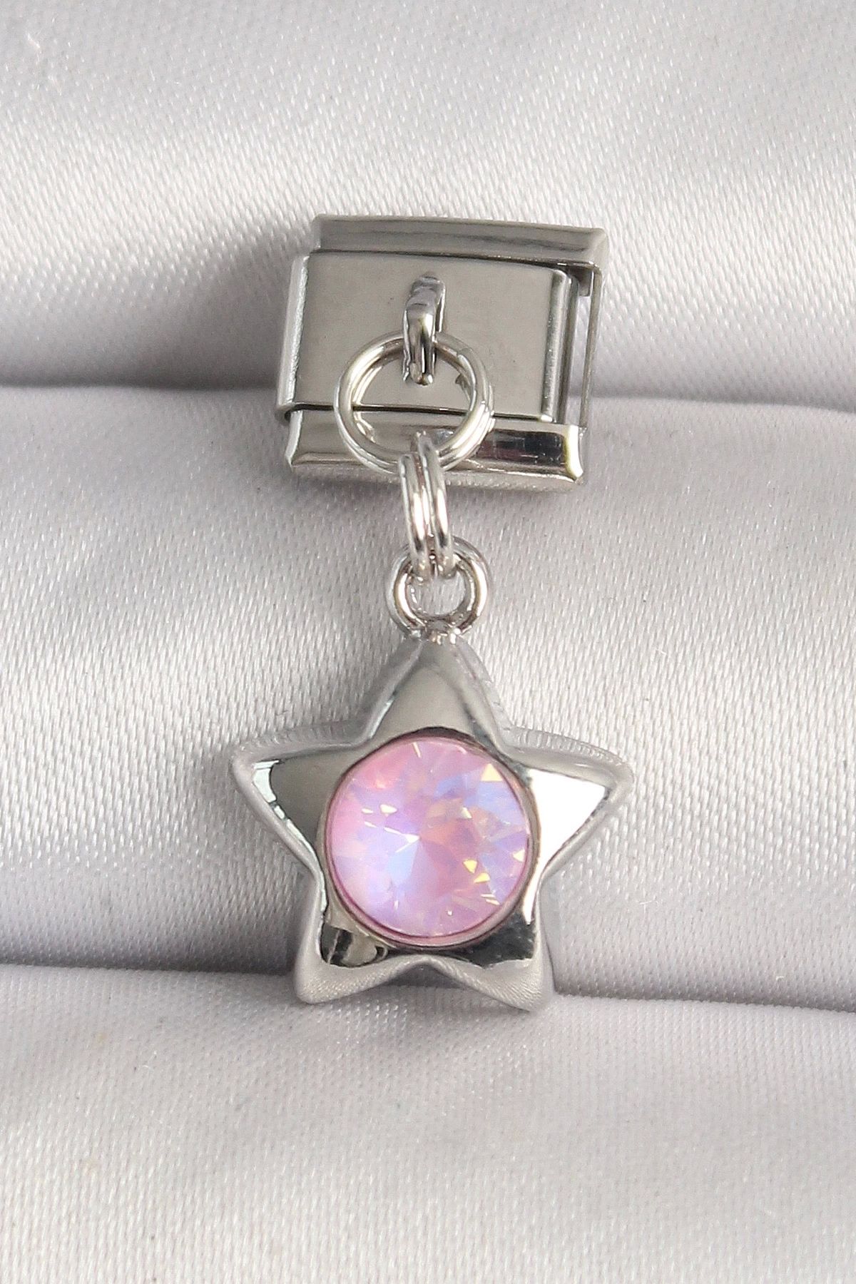 Clariss 316L Çelik Gümüş Renk Pembe Zirkon Taşlı Yıldız Model Nomination Charm