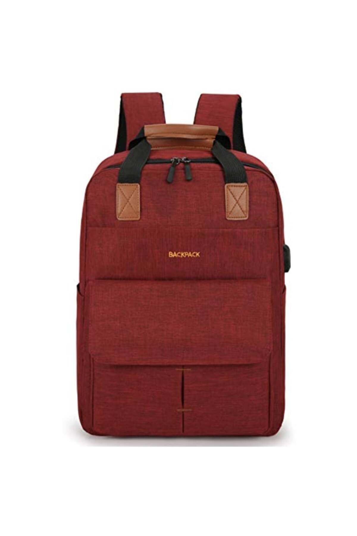 PUFO-Practical Pufo Backpack with USB charging port, pouch and pencil case included, 40 x 30 cm, red 2
