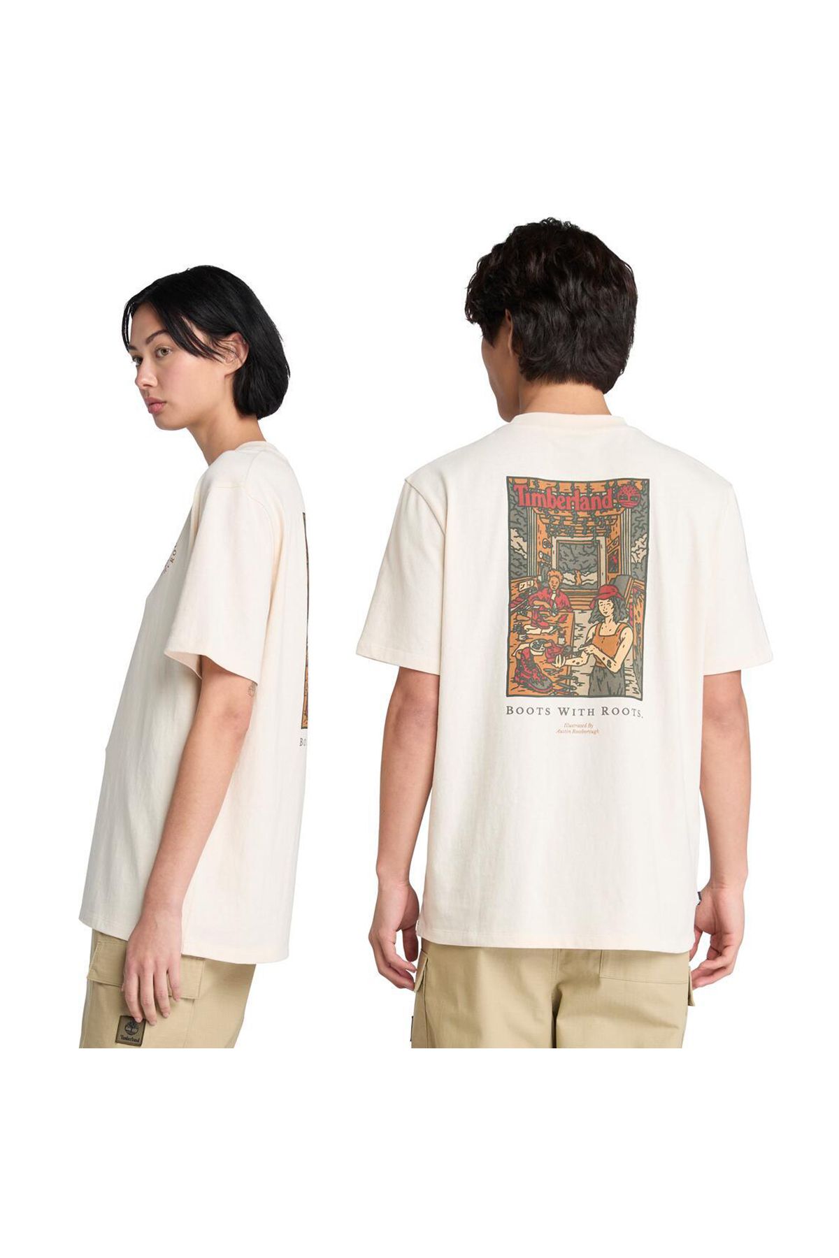 Timberland-Ανδρικό μπλουζάκι μπεζ Washed Boot Lab Back Graphic Tee 3
