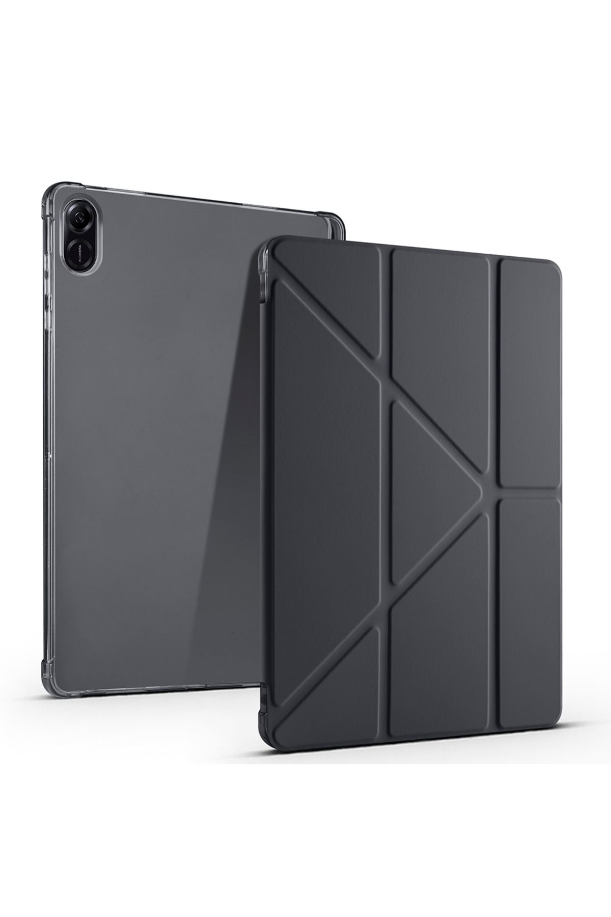 HTstore Honor Pad X8A Kılıf Zore Tri Folding Kalem Bölmeli Standlı Kılıf-Siyah