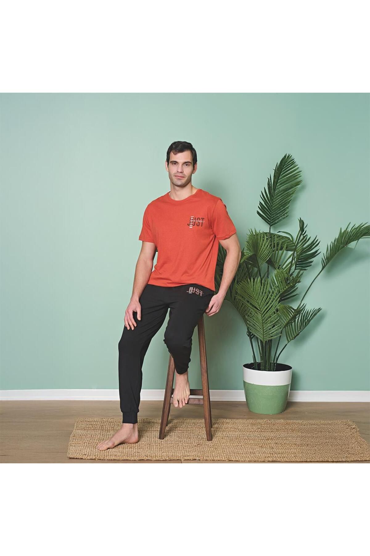 Over Sleep by Poleren Over Sleep 1983 Erkek Kısa Kol Uzun Alt Yazlık Pijama Takım