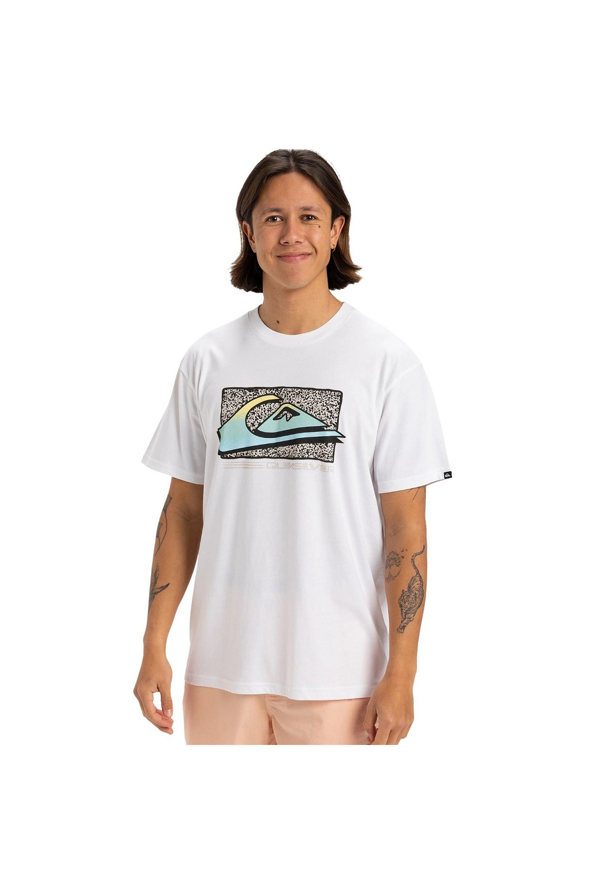 کوییک سیلور تی‌شرت یقه گرد سفید مردانه Retro Fade