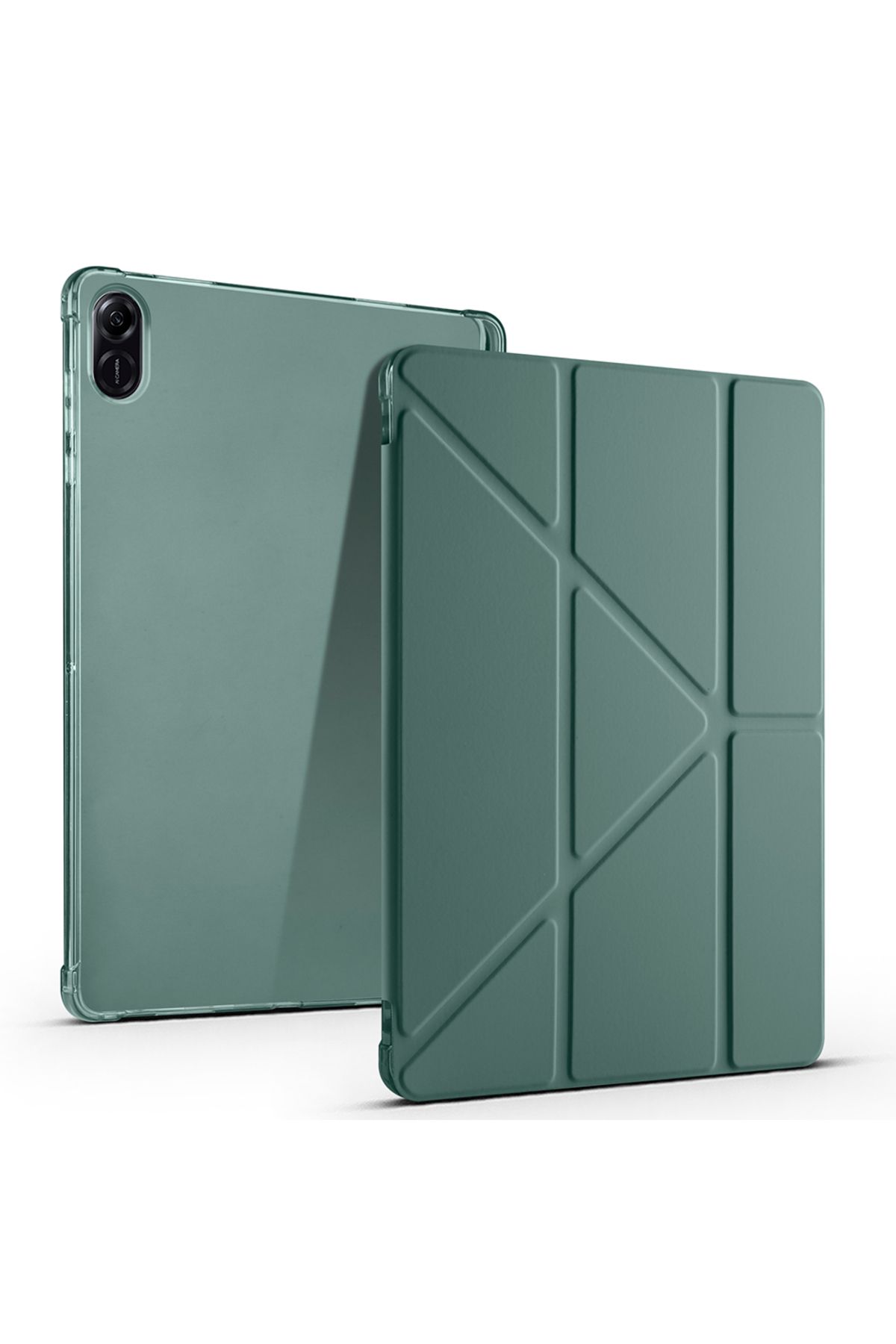 HTstore Honor Pad X8A Kılıf Zore Tri Folding Kalem Bölmeli Standlı Kılıf-Koyu yeşil