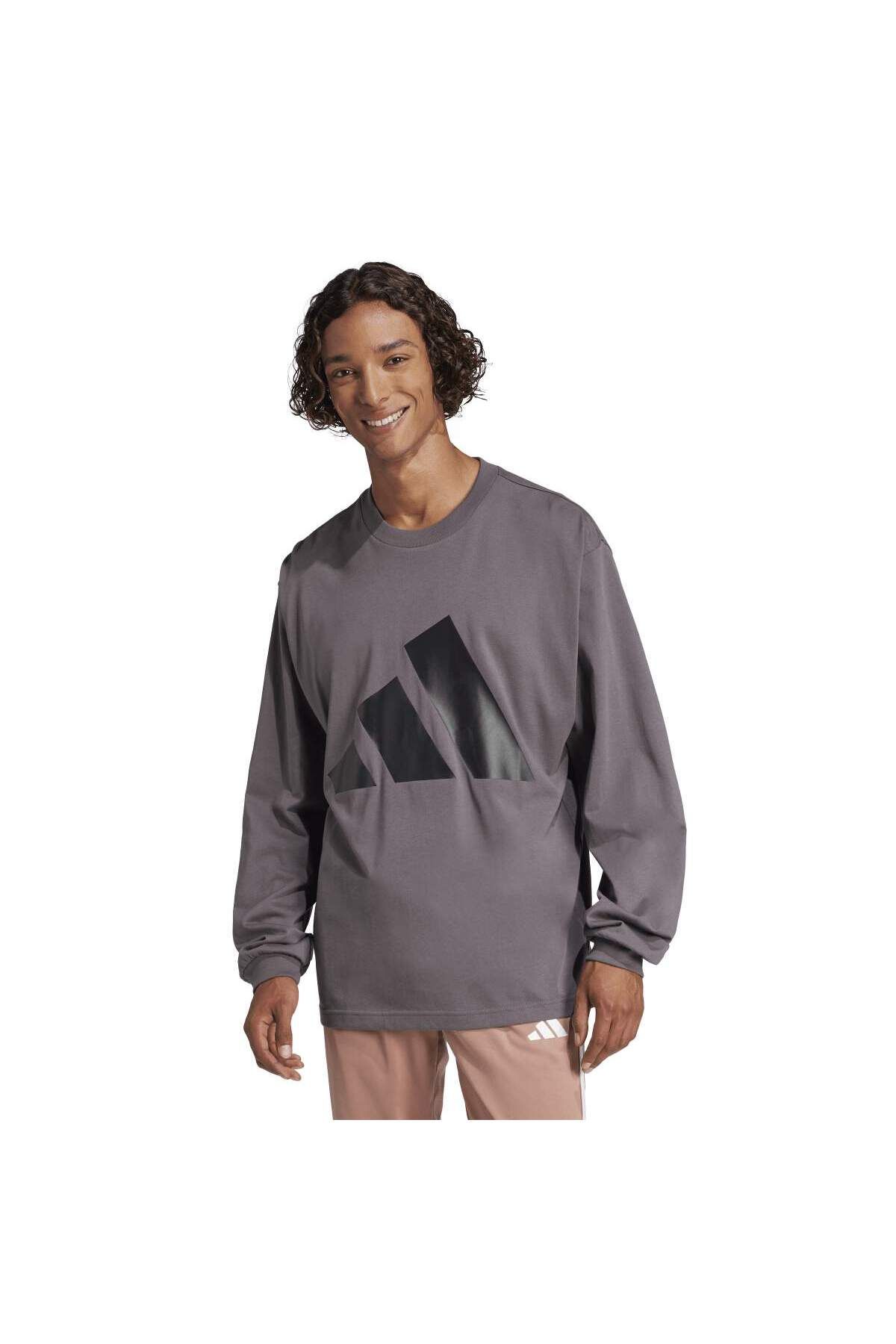 adidas Big Logo Sj Erkek Gri Yuvarlak Yaka Tişört
