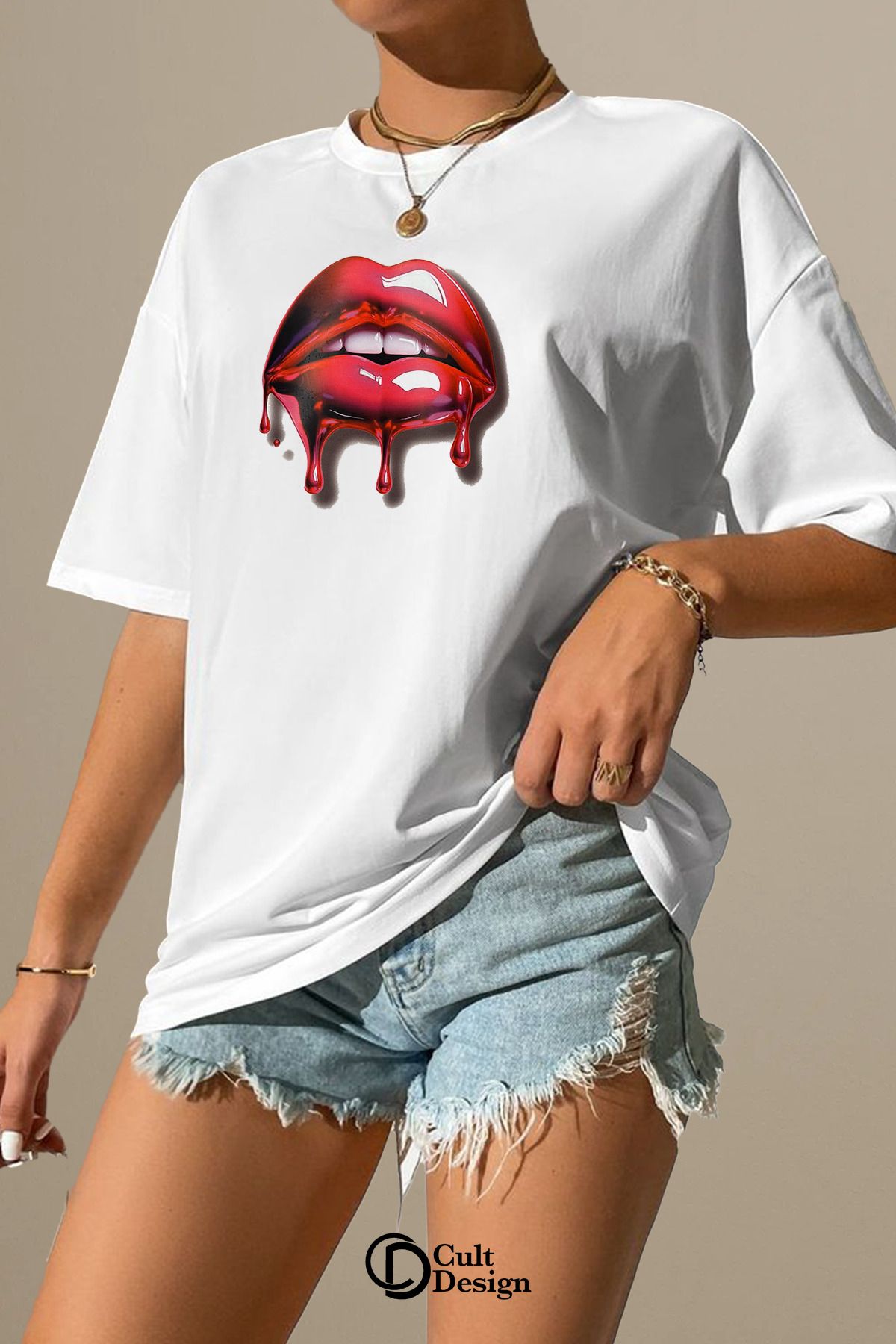 CULTDESİGN Unisex KADIN/ERKEK Özel Premium Baskılı Basic, Organik Pamuklu, Bisiklet Yaka T-Shirt Tişört