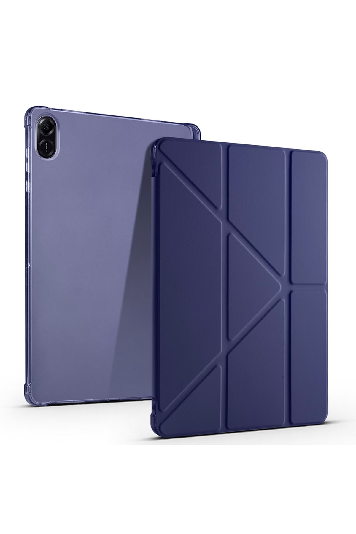 HTstore Honor Pad X8A Kılıf Zore Tri Folding Kalem Bölmeli Standlı Kılıf-Lacivert