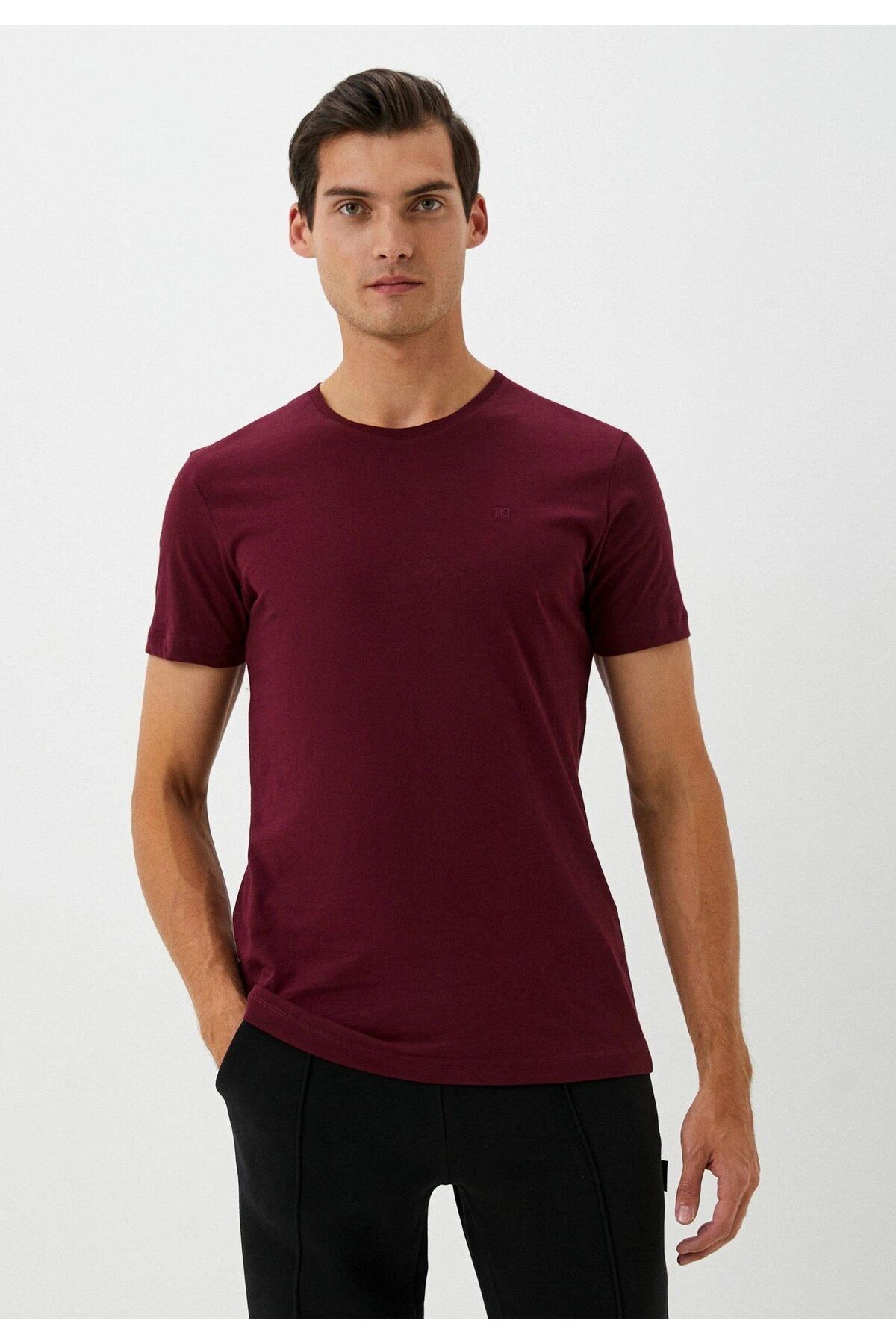 Ncs Jeans Erkek Tişört Bisiklet Yaka Bordo Slim Fit %100 Pamuk T-shirt NCS JEANS 1051