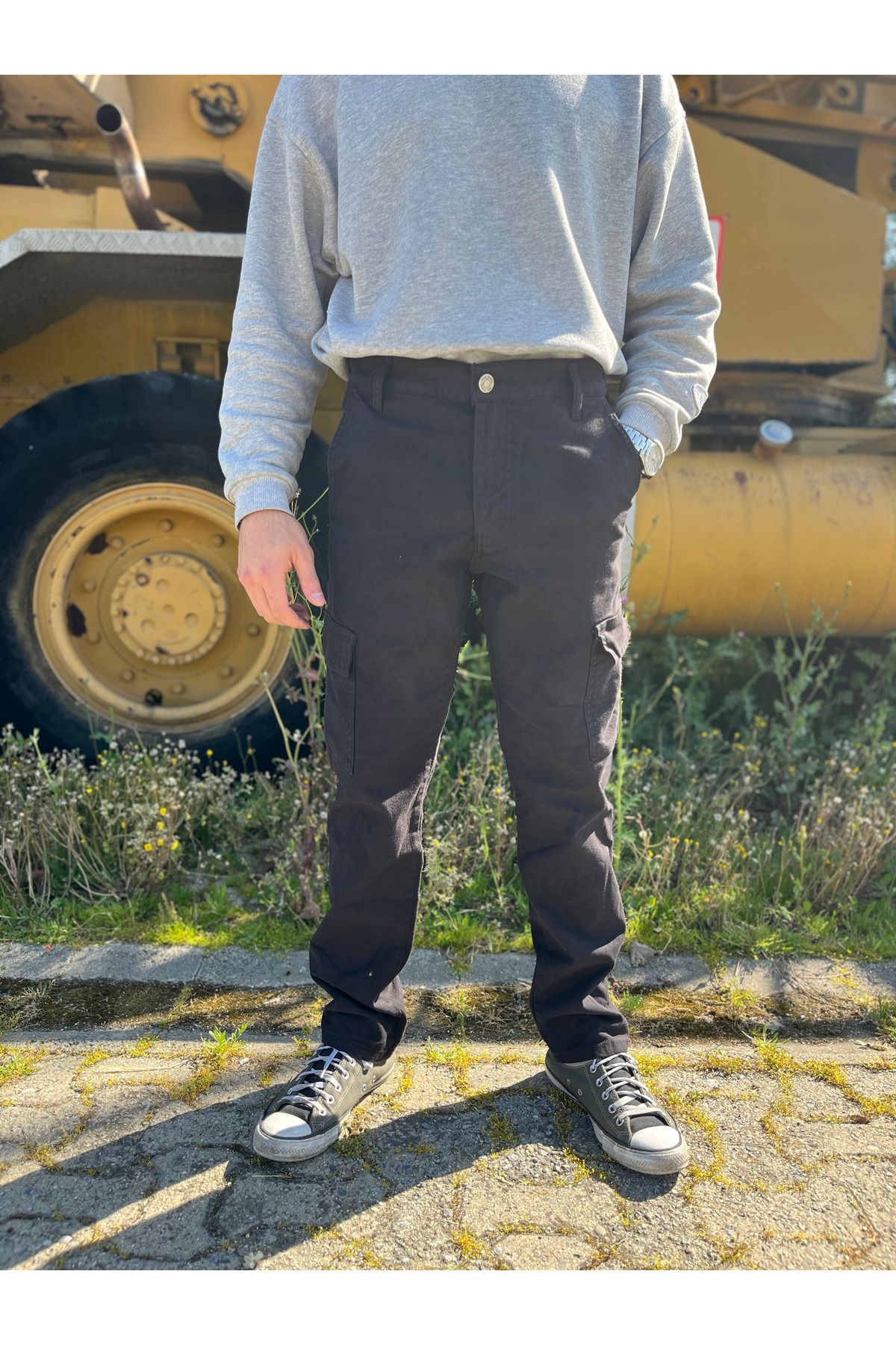 G Wear Erkek Siyah Kargo Cep Baggy Jean