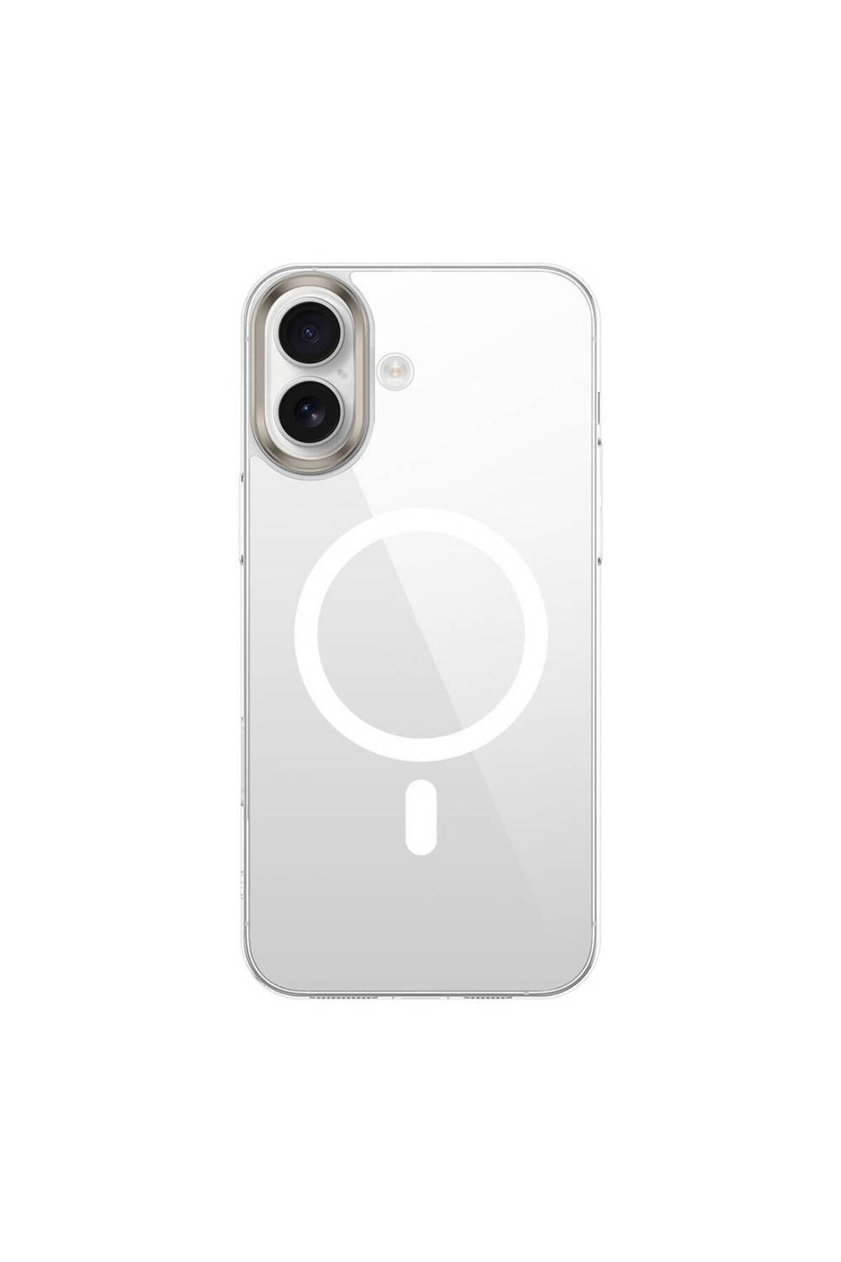 HTstore iPhone Uyumlu 16 Kılıf M-safe Şarj Özellikli Şeffaf Cam Arka Yüzey Zore G-Glass Kapak