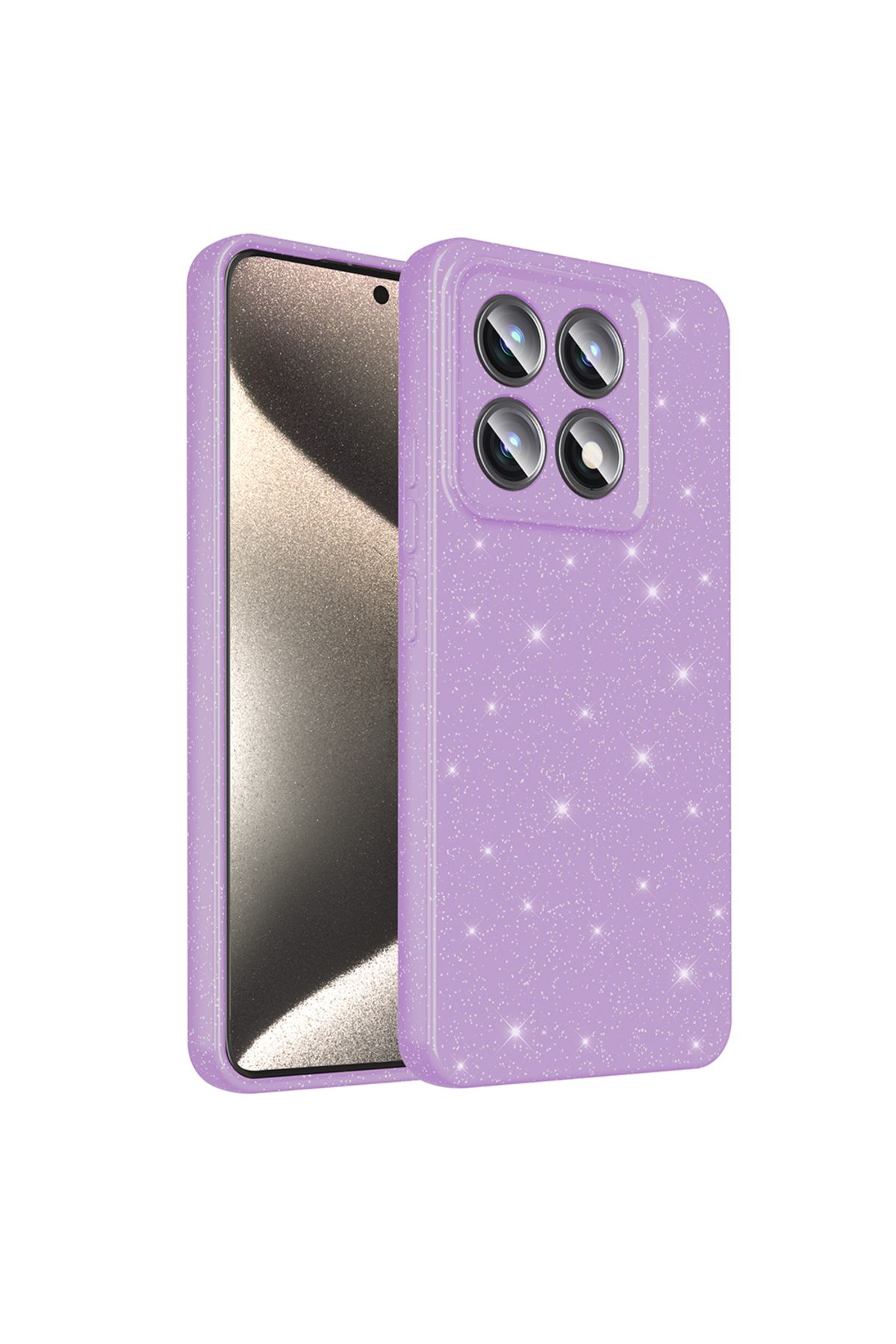 HTstore Xiaomi Uyumlu 14T Kılıf Kamera Korumalı Simli Lüks Zore Koton Kapak-Lila