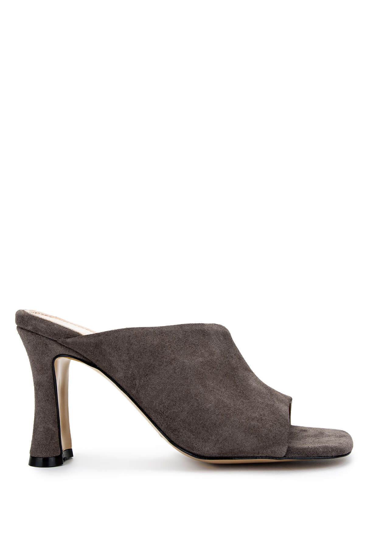 Tamer Tanca-Women's Genuine Leather Taupe Suede Heeled Slippers 1
