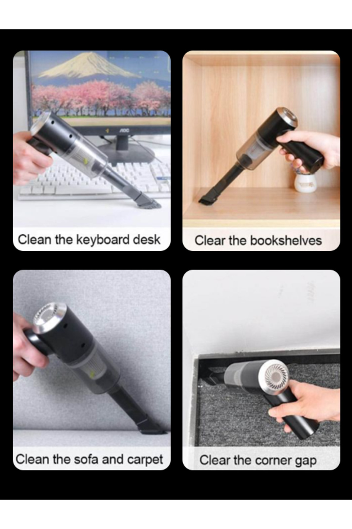 MACON-Portable Mini 2-in-1 Wireless Vacuum Cleaner – Compact Cordless Cleaner for Home & Car, Black/White 2