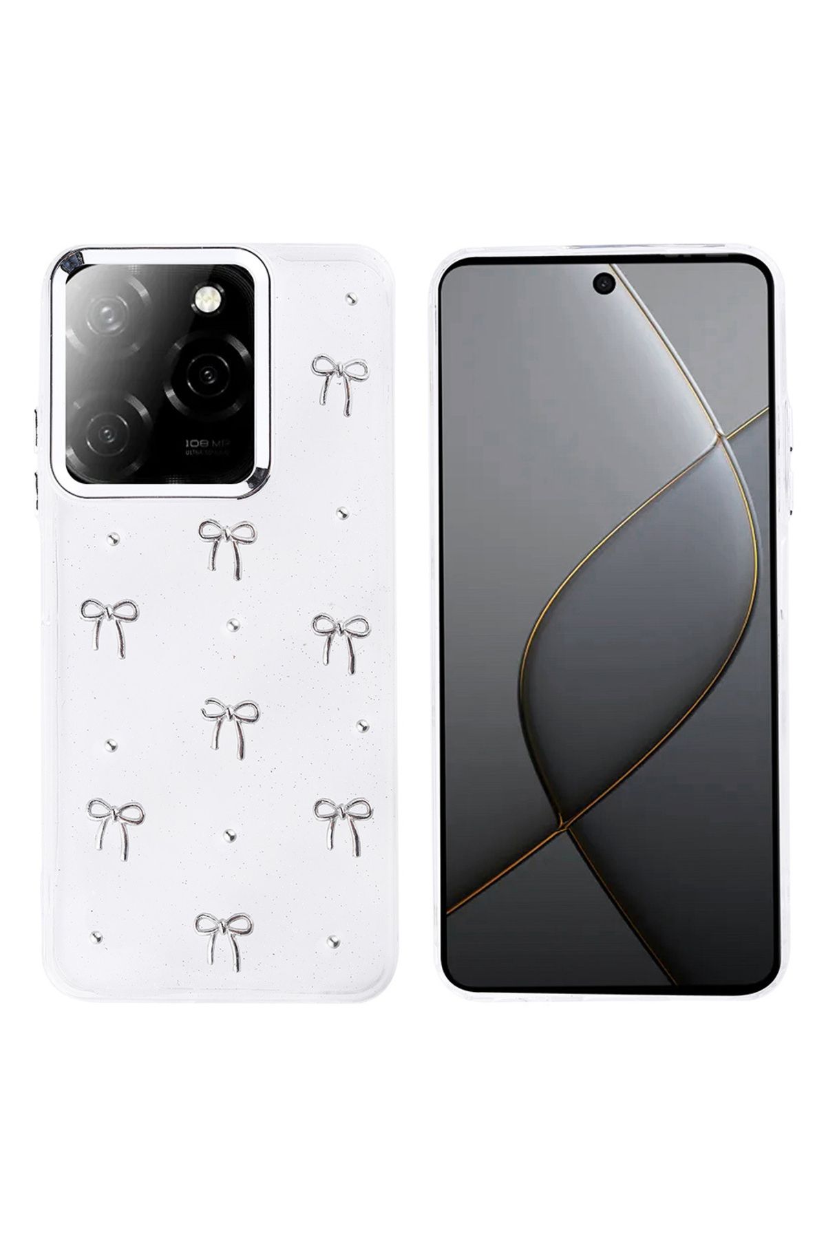 HTstore Tecno Spark 20 Pro 5G Kılıf Airbag Tasarımlı Simli Şeffaf Zore Kutup Kapak