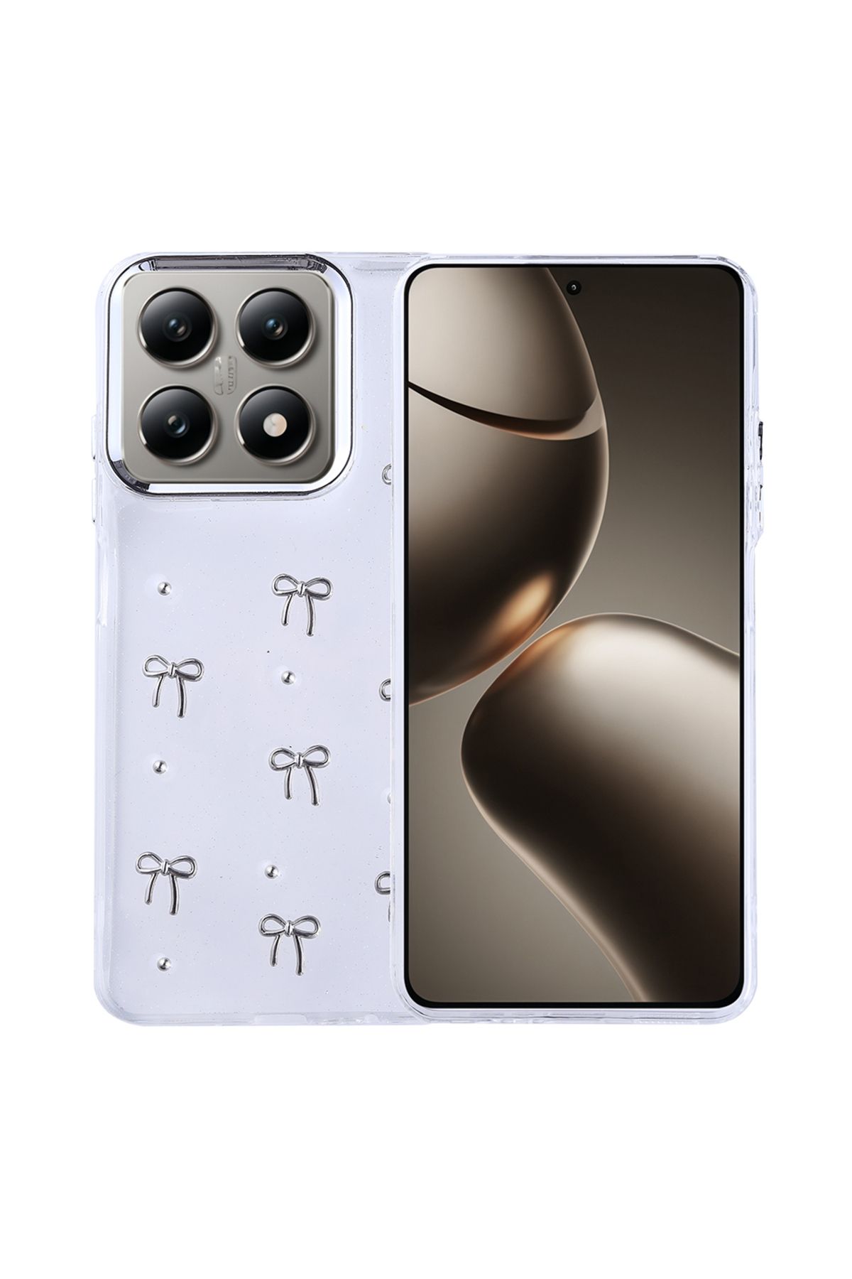 HTstore Xiaomi Uyumlu 14T Kılıf Airbag Tasarımlı Simli Şeffaf Zore Kutup Kapak
