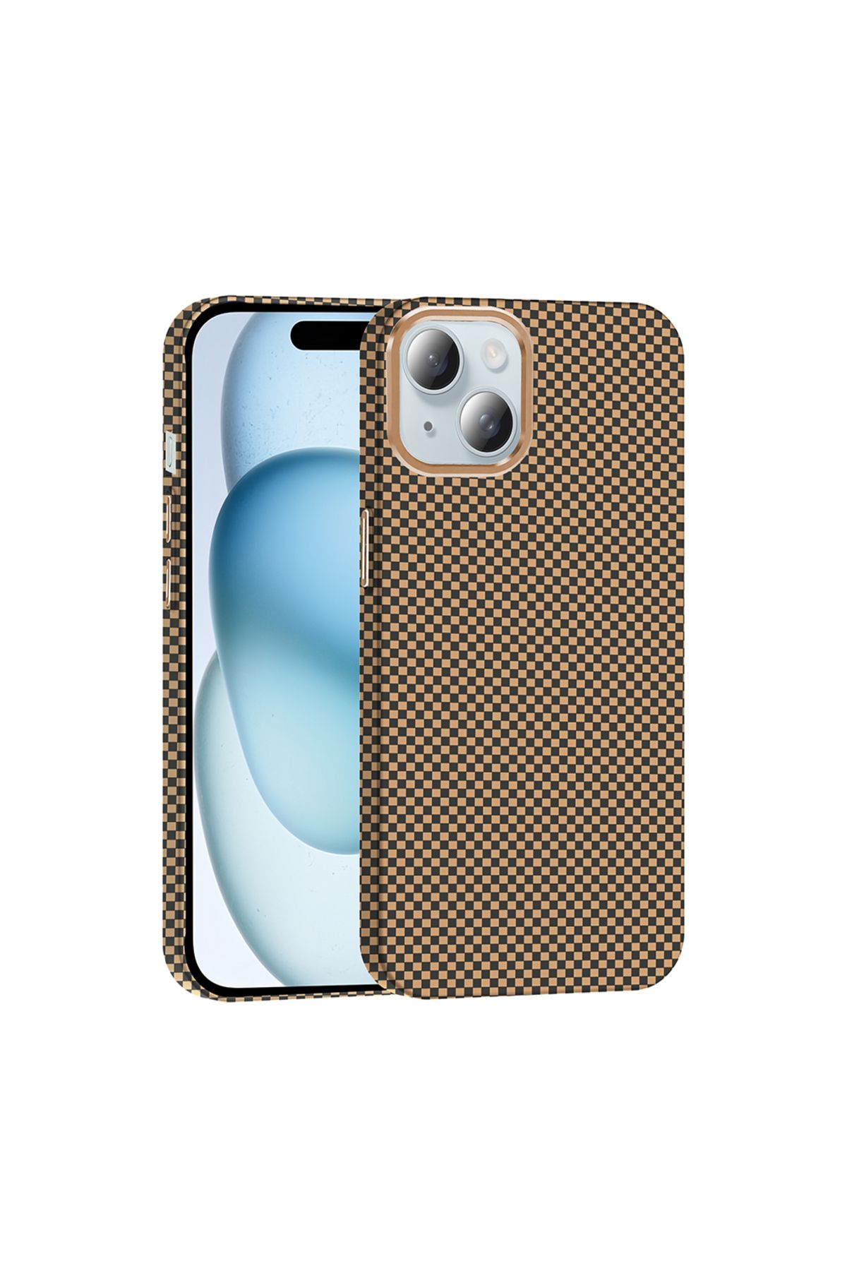 HTstore iPhone Uyumlu 15 Kılıf M-safe Şarj Özellikli Karbon Fiber Görünümlü Zore Gros Kapak-Desert titanyum