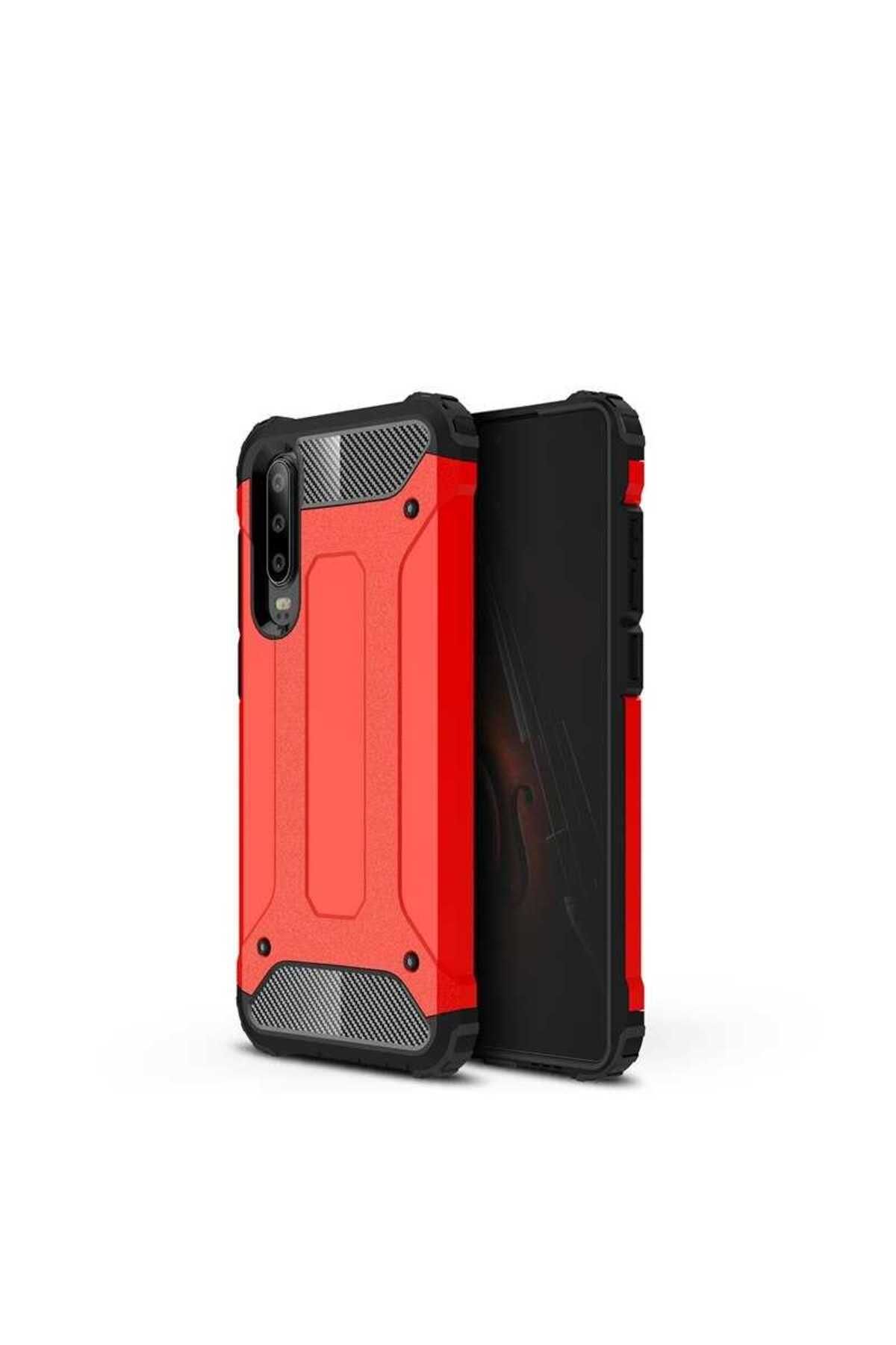 HTstore Huawei Uyumlu P30 Lite Kılıf Zore Crash Silikon Kapak-Kırmızı
