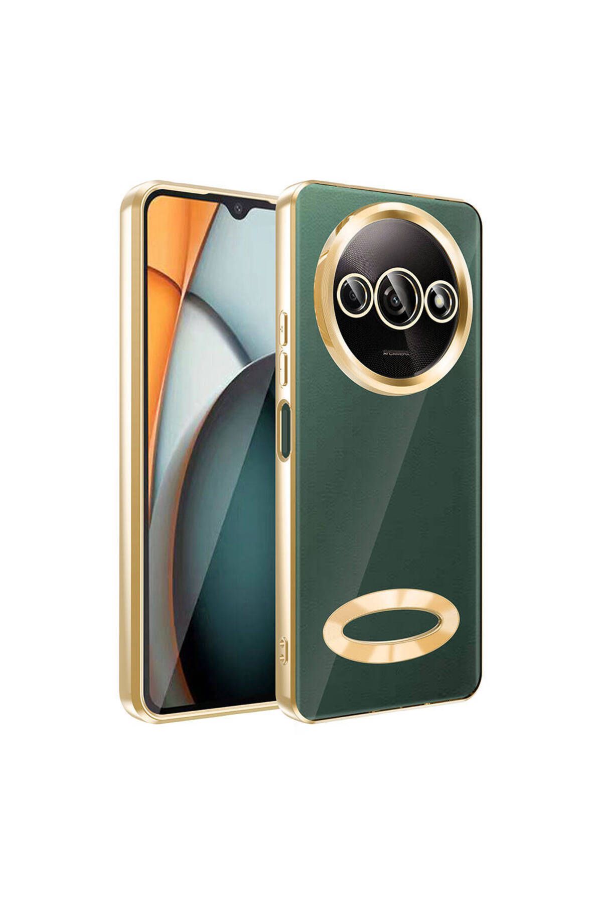 HTstore Xiaomi Uyumlu Redmi A3 4G 2024 Kılıf Kamera Korumalı Logo Gösteren Zore Omega Kapak-Gold