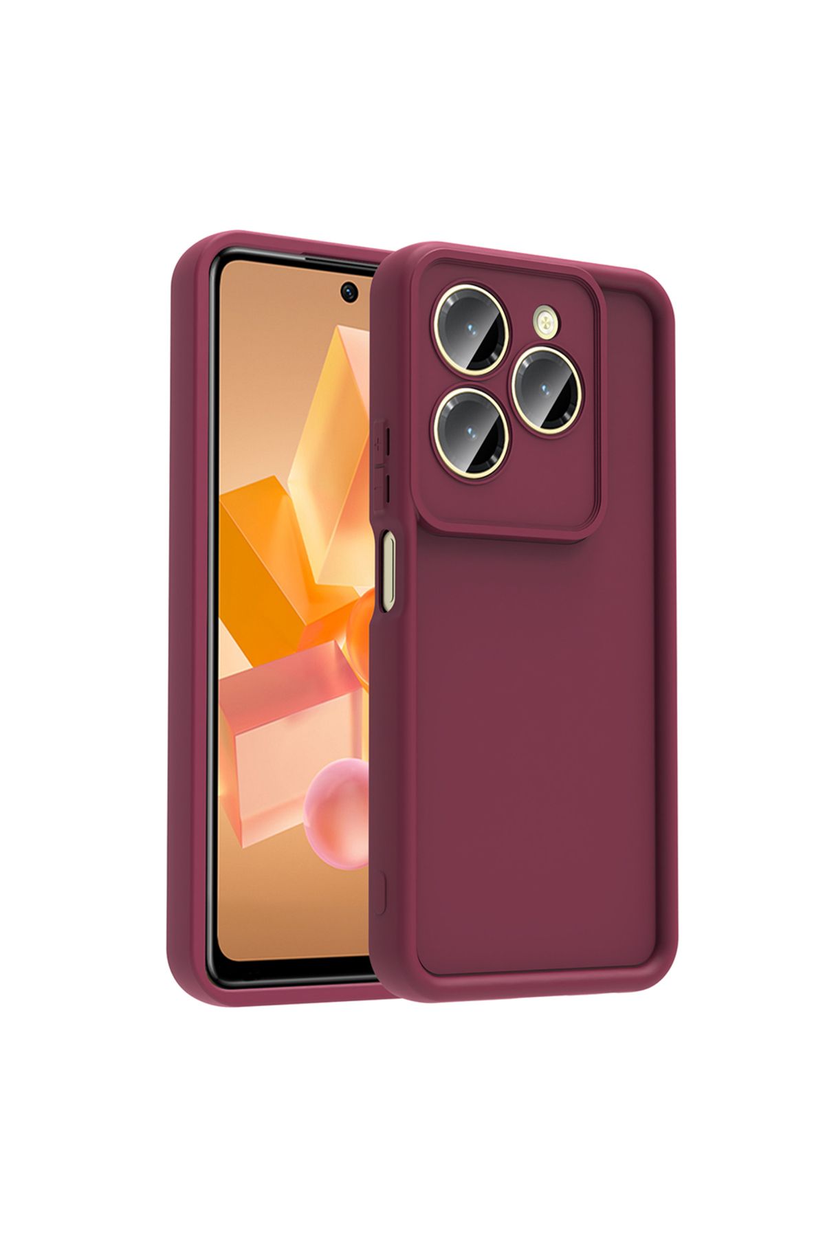 HTstore İnfinix Hot 40 Pro Kılıf Kamera Korumalı Zore Ananas Kapak-Mürdüm