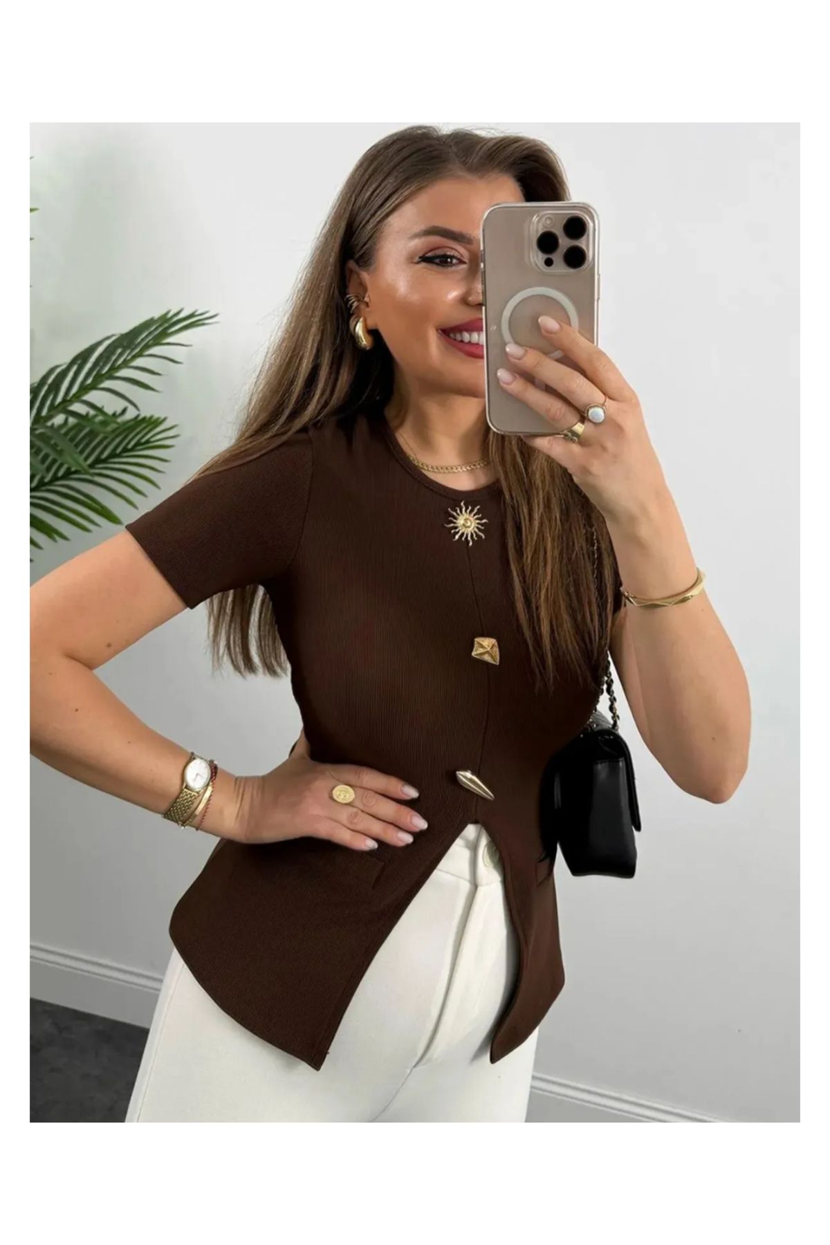 ÇAĞRI GİYİM Güneş Detaylı Likralı Genç Model Kısa Kol Bluz