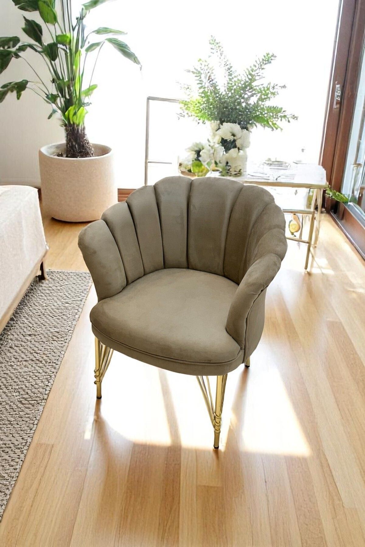 Arte Cotone Gold Kaplama Tel Ayaklı Tekli Papatya Berjer Koltuk - Salon, Balkon, Ofis, Kafe Koltuğu