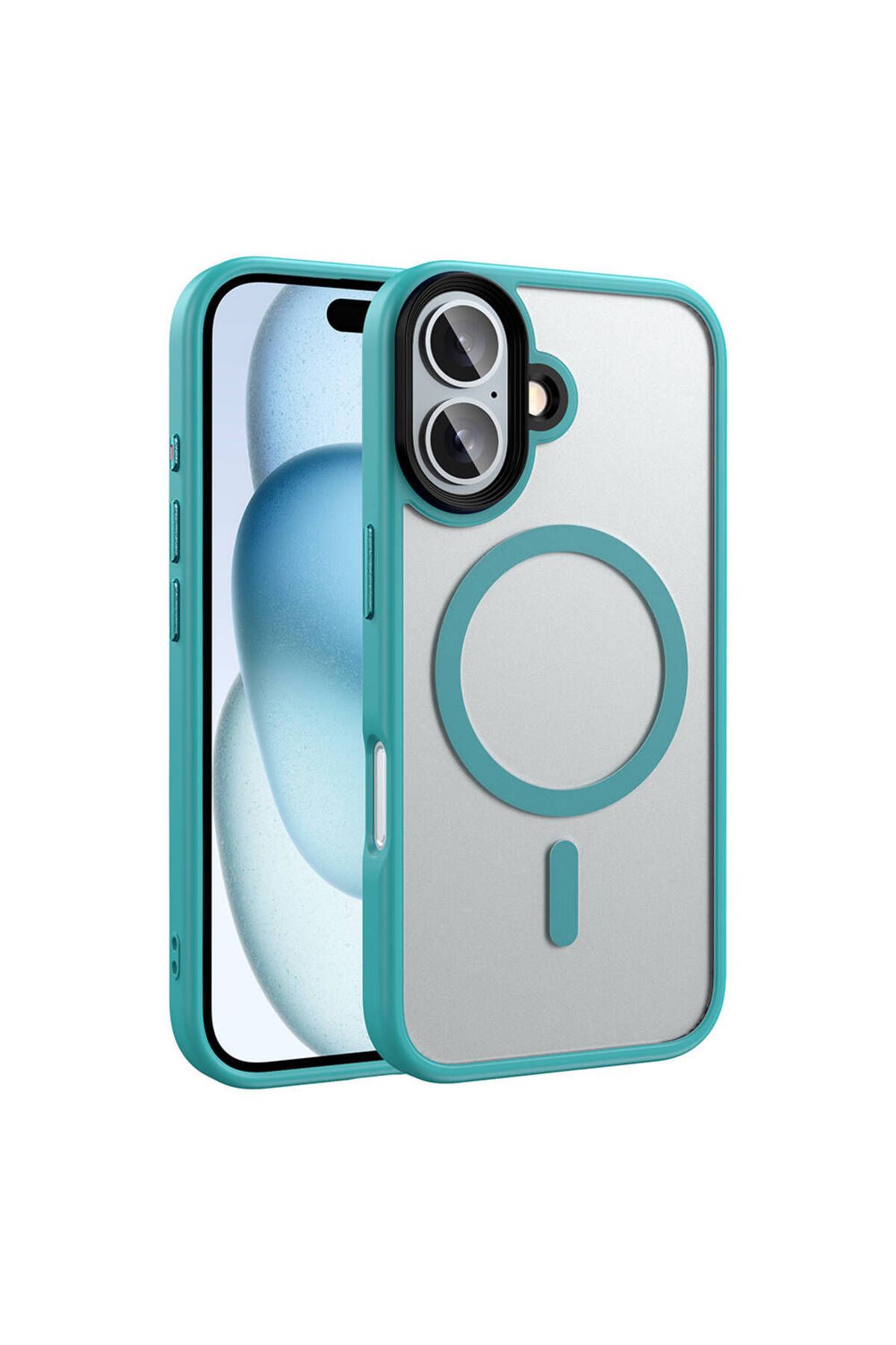 HTstore iPhone Uyumlu 16 Kılıf Mat Arka Yüzey Wireless Şarj Özellikli Zore Flet M-safe Kapak-Yeşil