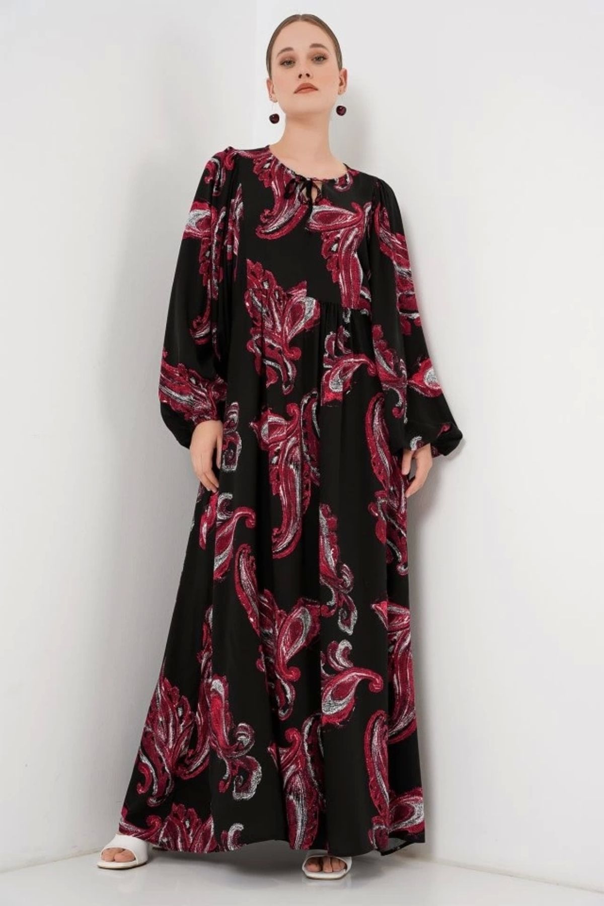 Butik Balon Kol Uzun Tesettür Elbise 2464 - Y.Kırmızı
