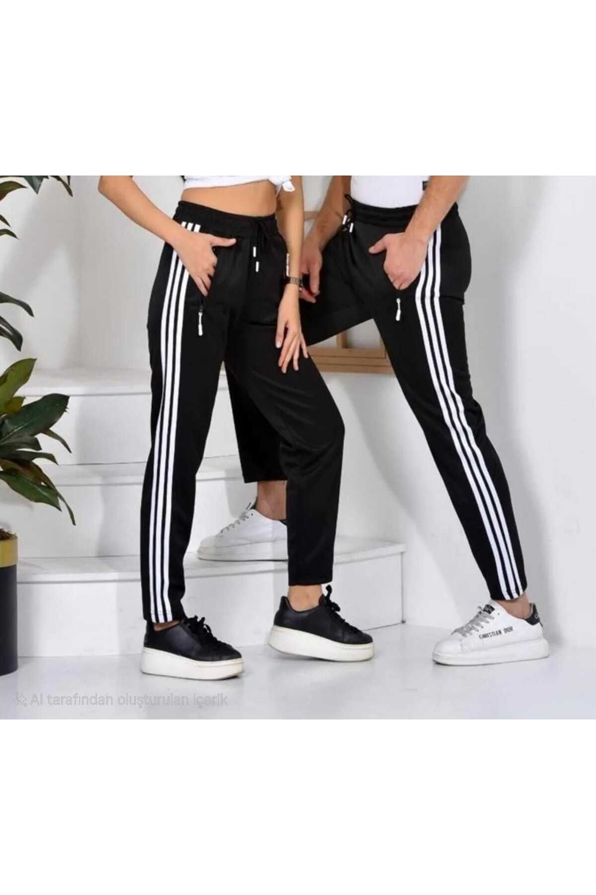 alpike Siyah Eşofman Altı 2'li Unisex 3 Şeritli Scuba Kumaş