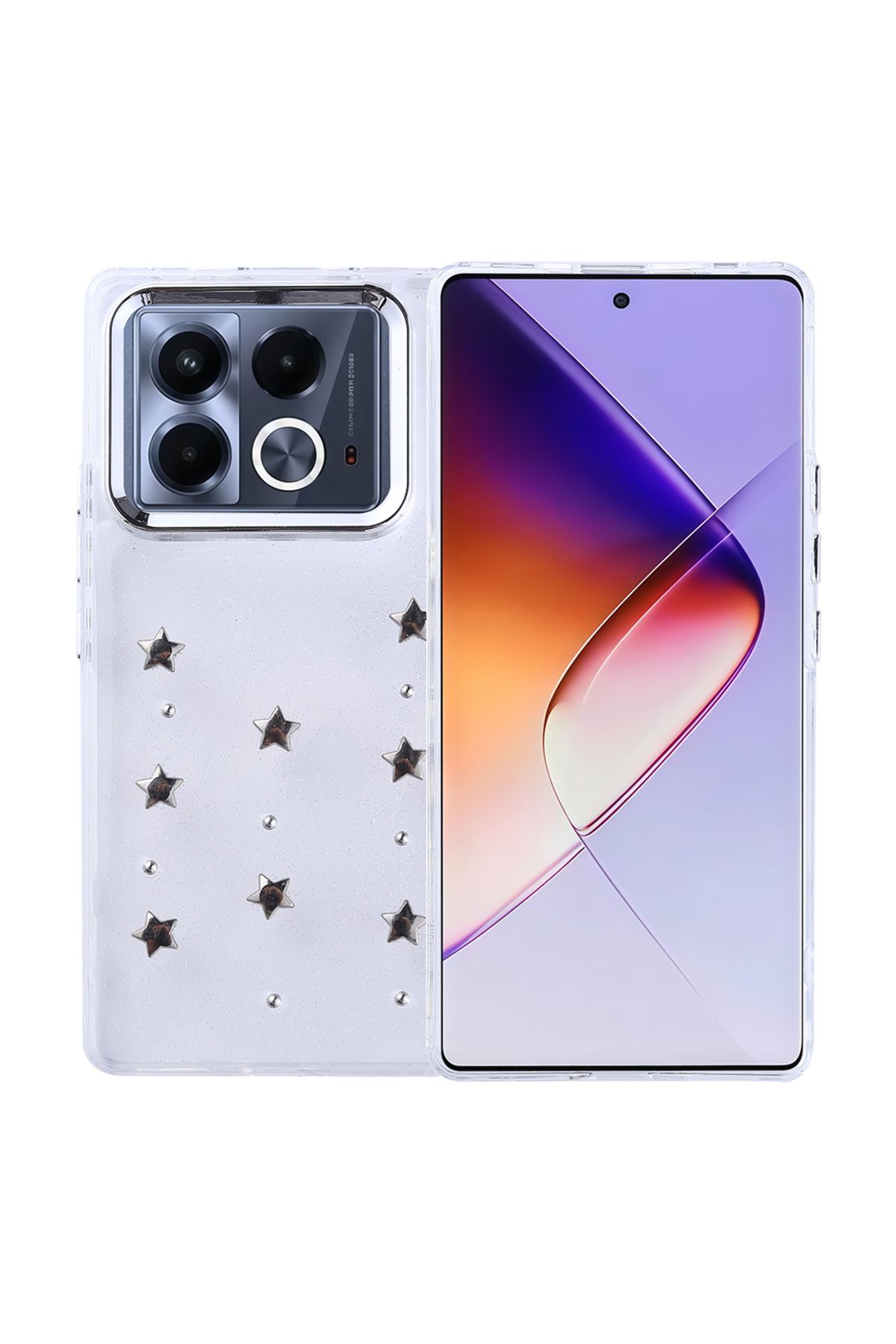 HTstore İnfinix Note 40 Pro Kılıf Airbag Tasarımlı Simli Şeffaf Zore Kutup Kapak-Yıldız
