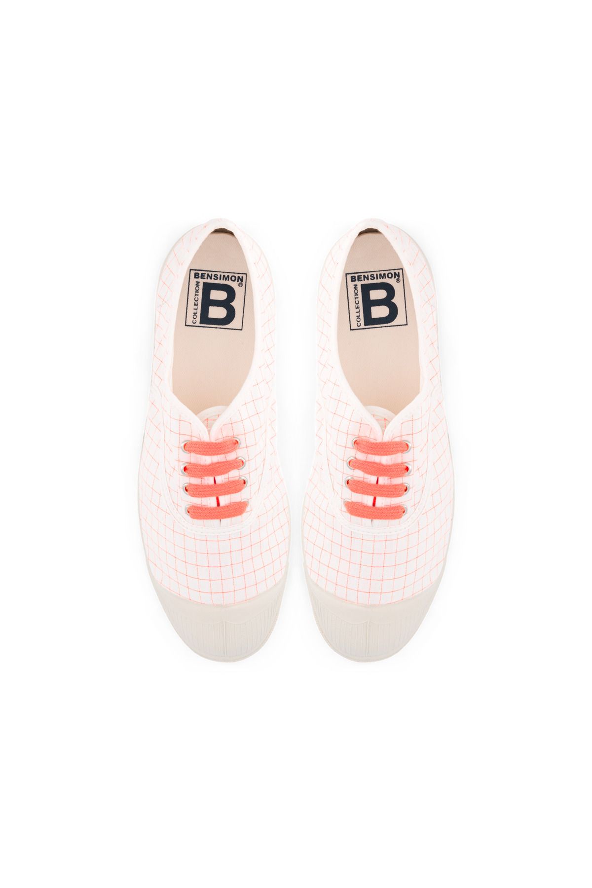 Bensimon Lacet Femme Neon Checks Orange Flue - Desenli Kadın Ayakkabısı