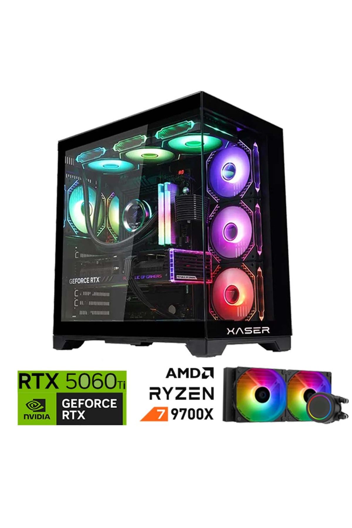 XASER Lexus x490 Ryzen 7 9700X 32GB DDR5 Ram 2TB M.2 NVMe SSD 8GB RTX5060 Ti Sıvı Soğutmalı Oyuncu B