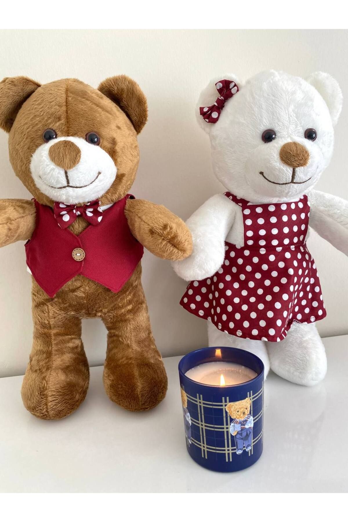 ayıcık 2'li Sevgili Peluş Ayıcık Seti- Kıyafetli Büyük Boy (42CM)-özel Hediye