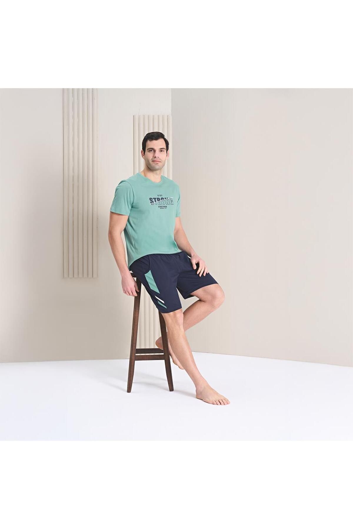 Over Sleep by Poleren Over Sleep 1791 Erkek Yazlık Şortlu Kısa Kol Pijama Takım