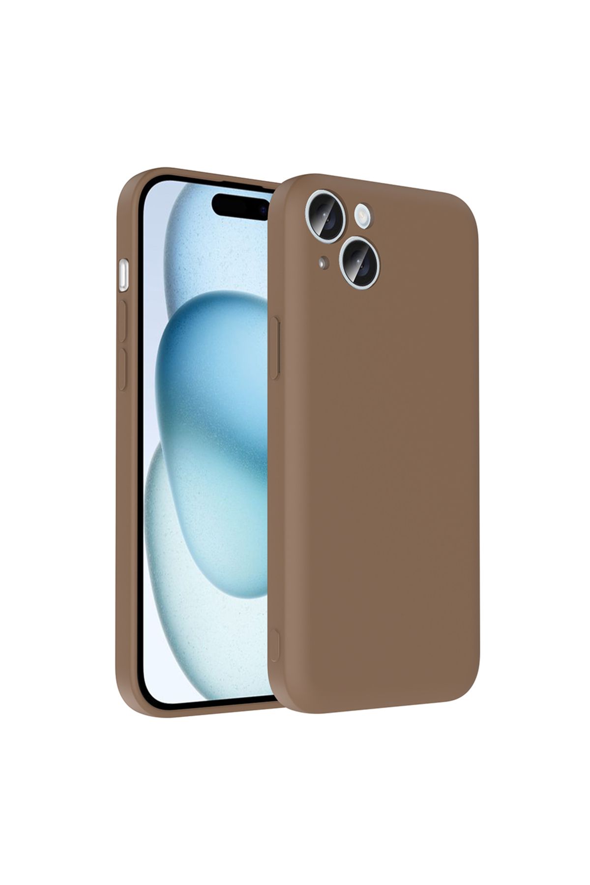 HTstore iPhone Uyumlu 15 Kılıf Kamera Korumalı Kartlık Hazneli Zore Vitra Kapak-Kahverengi