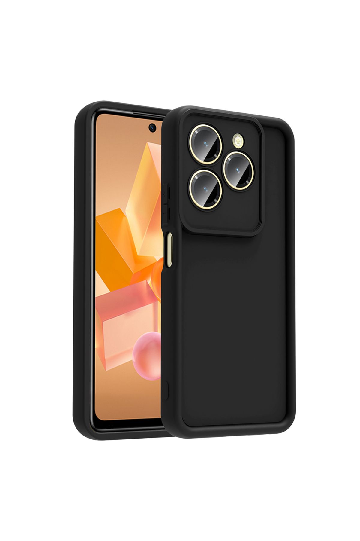 HTstore İnfinix Hot 40 Pro Kılıf Kamera Korumalı Zore Ananas Kapak-Siyah
