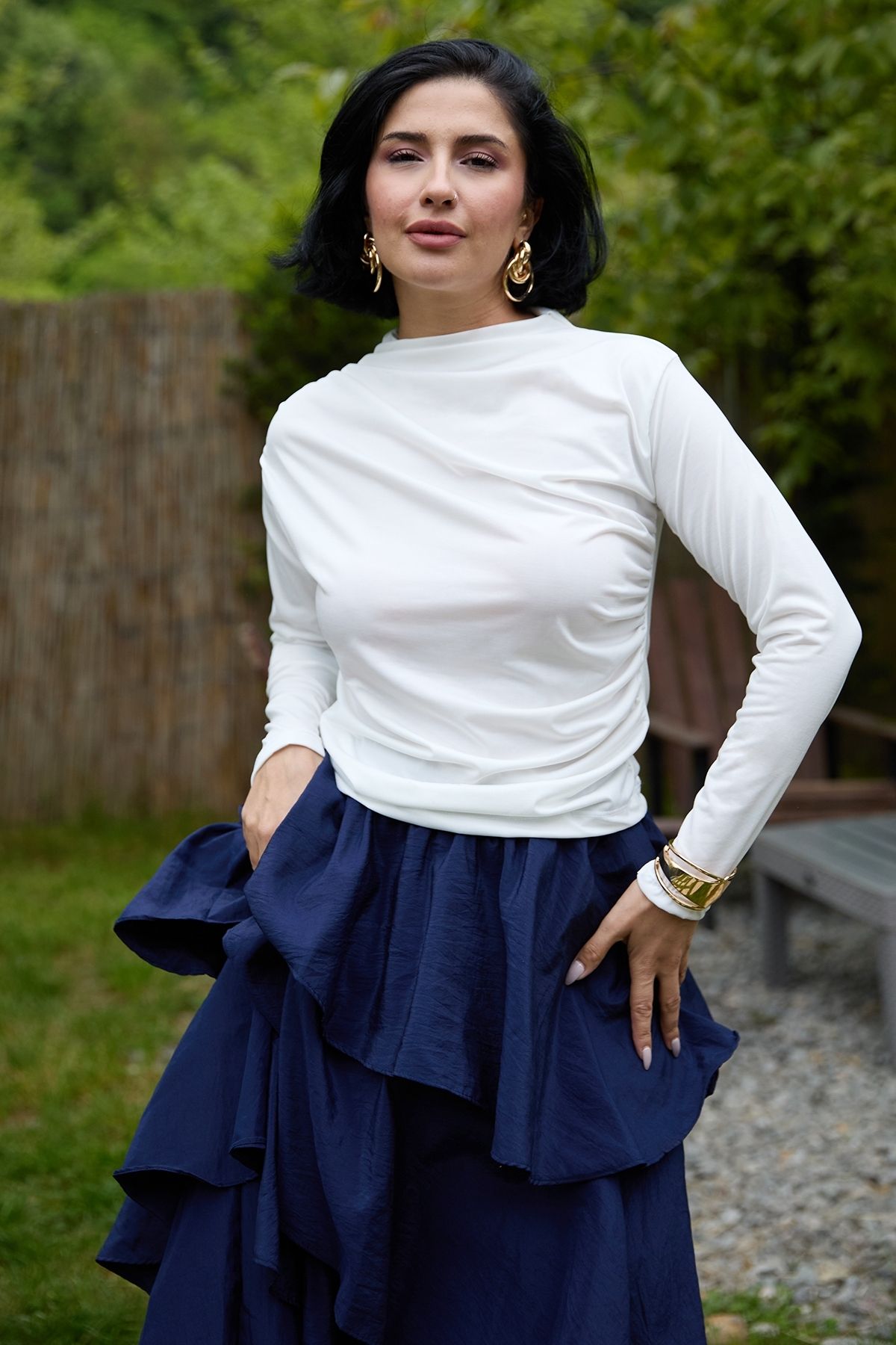 InStyle Büzgülü Beyaz Sandy Bluz