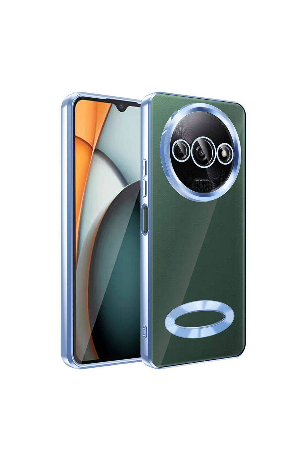 HTstore Xiaomi Uyumlu Redmi A3 4G 2024 Kılıf Kamera Korumalı Logo Gösteren Zore Omega Kapak-Sierra mavi