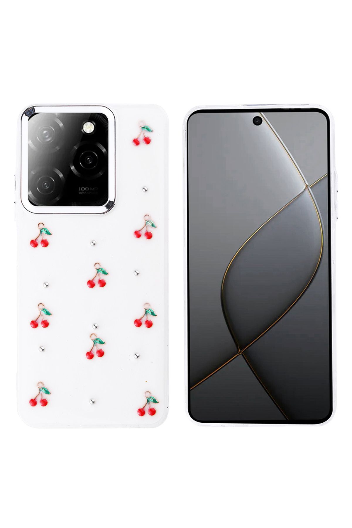 HTstore Tecno Spark 20 Pro 5G Kılıf Airbag Tasarımlı Simli Şeffaf Zore Kutup Kapak-Kiraz