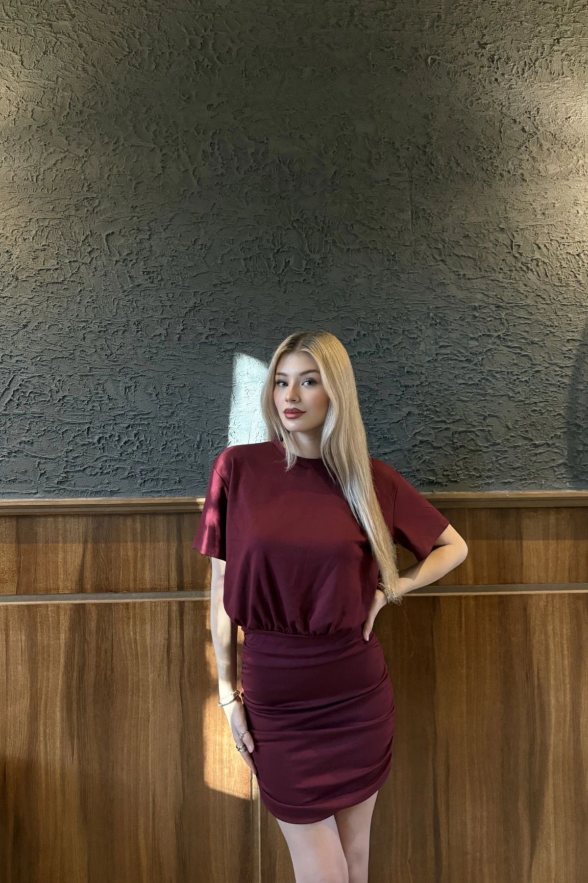 MOZENA Beli Lastikli Eteği Drapeli Mini Elbise