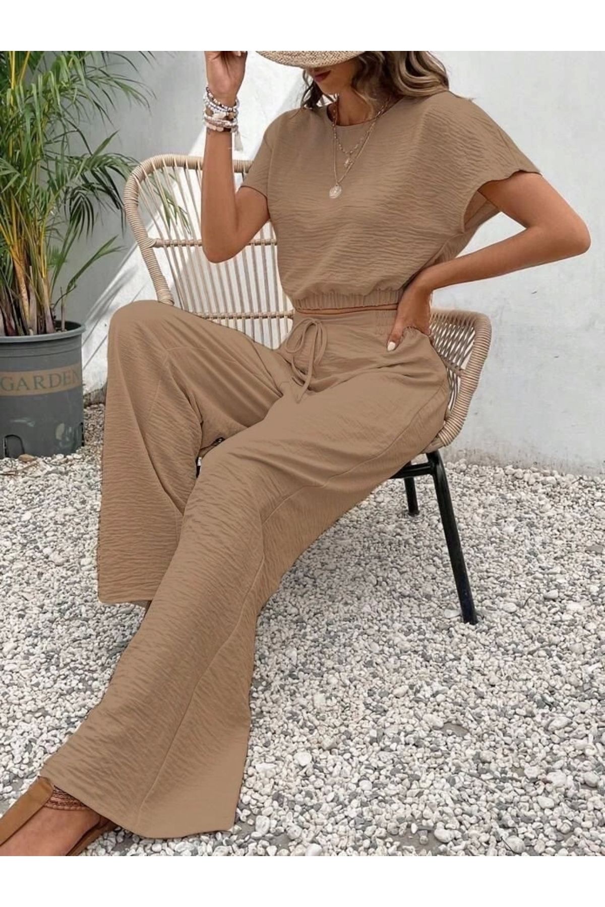 Butik Kadın Aerobin Kumaş Bel Lastik Detaylı Pantolonlu Takım