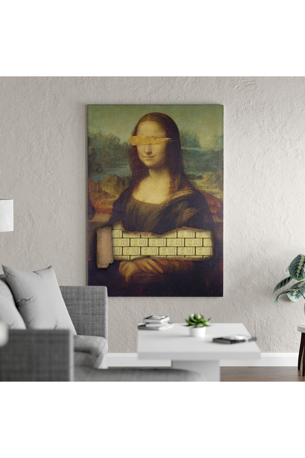 Yzc Store Mona Lisa Portre, Altın Detaylı Klasik Kanvas Tablo