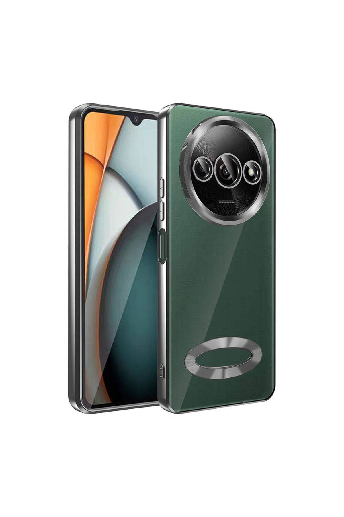 HTstore Xiaomi Uyumlu Redmi A3 4G 2024 Kılıf Kamera Korumalı Logo Gösteren Zore Omega Kapak-Siyah