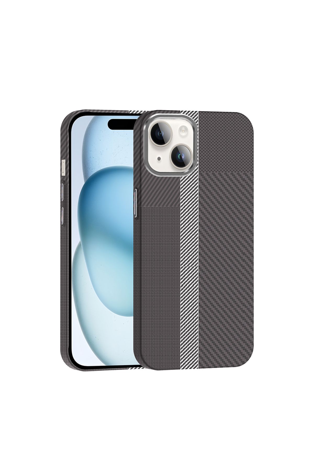 HTstore iPhone Uyumlu 13 Kılıf M-safe Şarj Özellikli Karbon Fiber Görünümlü Zore Gros Kapak-Gri-siyah