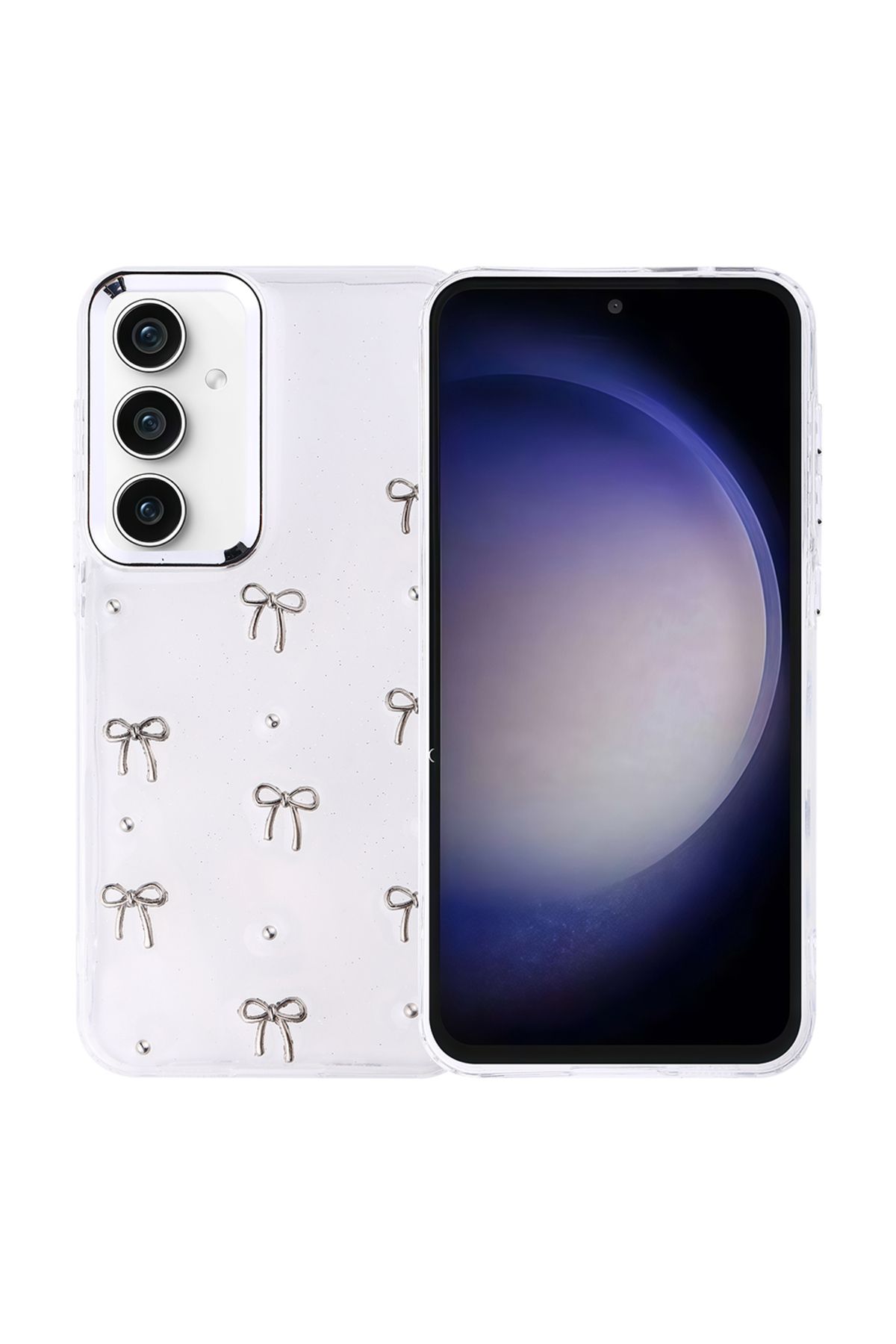 HTstore Galaxy Uyumlu S23 FE Kılıf Airbag Tasarımlı Simli Şeffaf Zore Kutup Kapak-Fiyonk