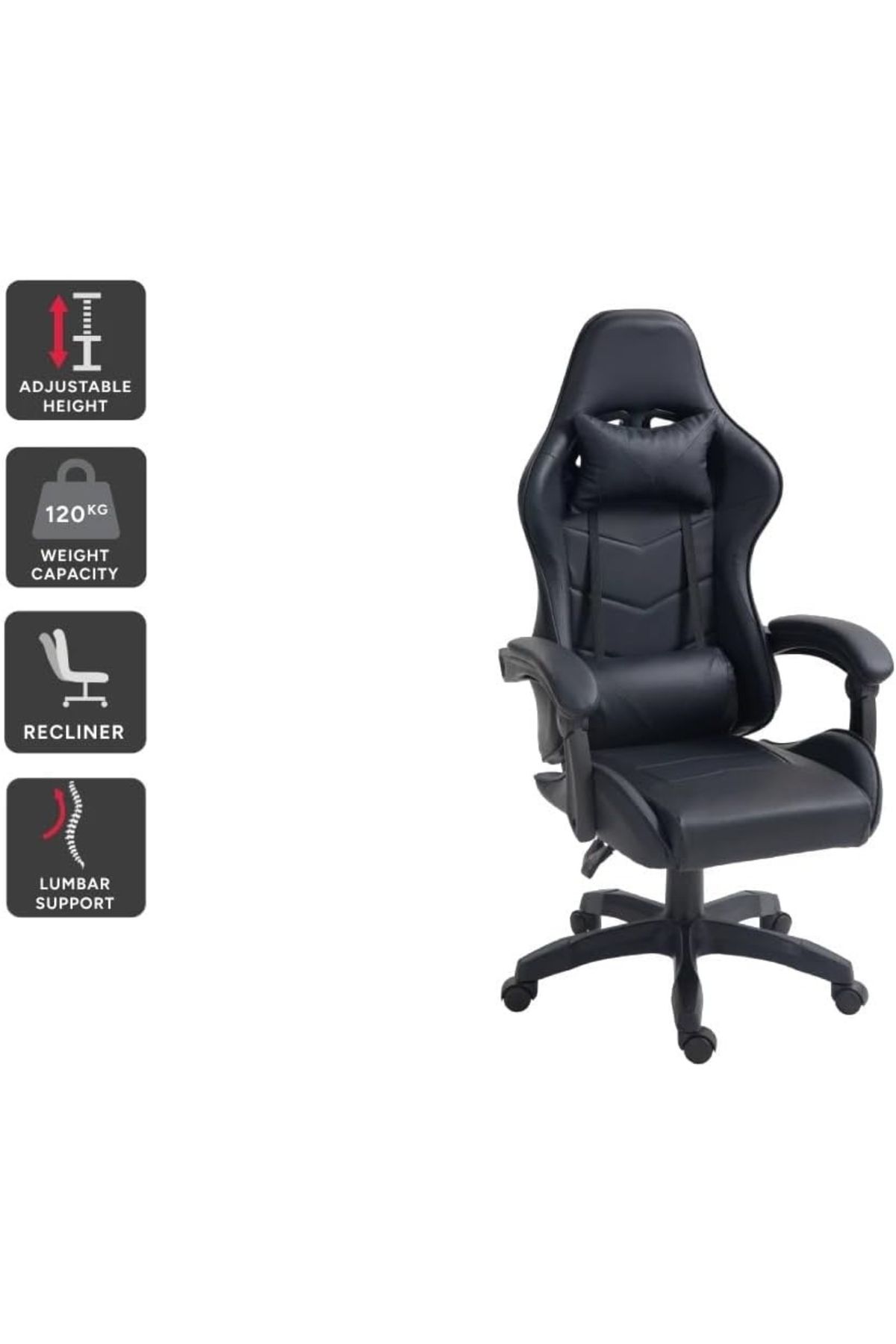 Woodies-Ergonomic High Back Gaming Chairs with Reclining and Height Adjustable Black Color 7
