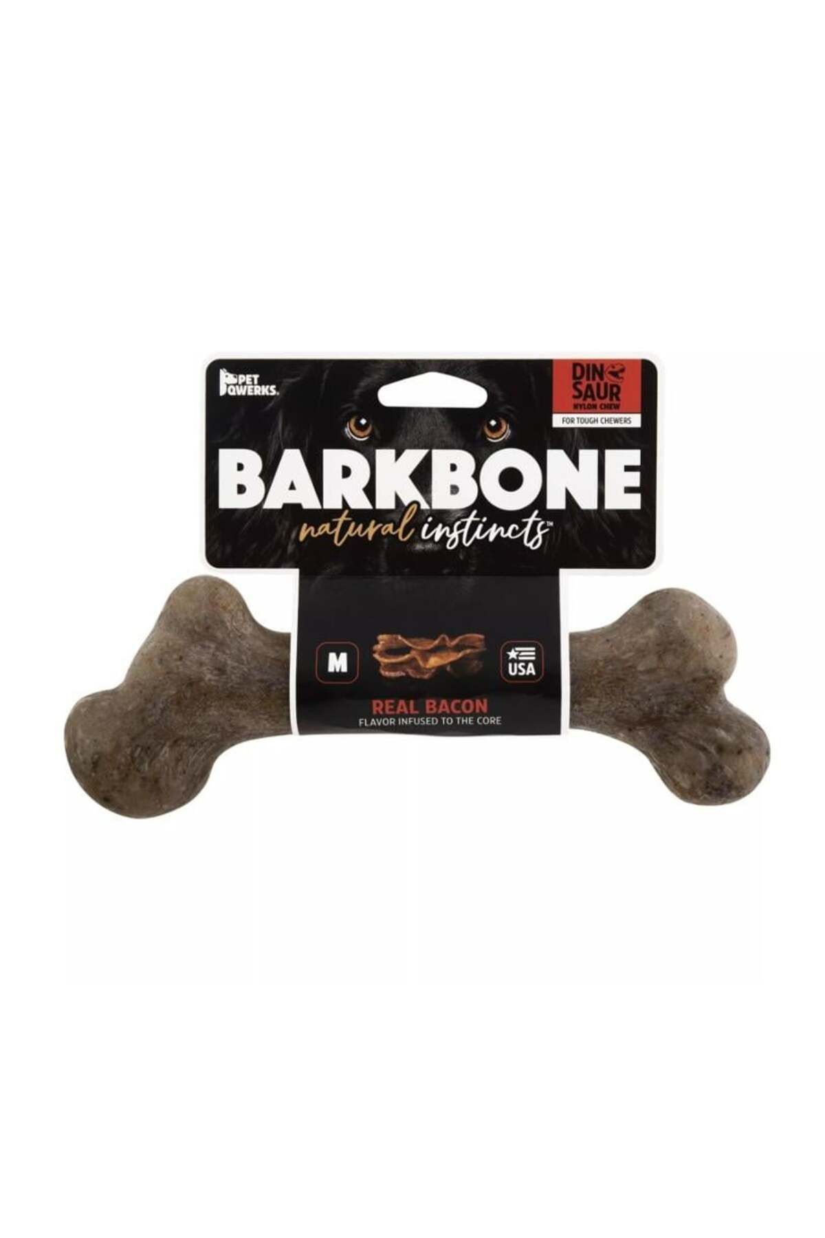 Pet Qwerks BarkBone Dinosaur Bacon Aromalı Bitmeyen Köpek Çiğneme Kemiği (Küçük Boy)